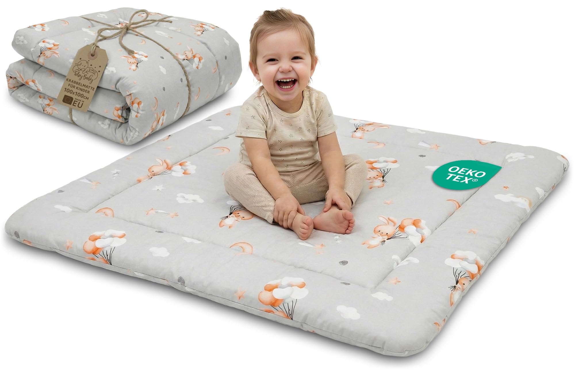 Play Mat for Baby Cotton Playmat Foldable Large - Soft Padded Floor Rug for Kids and Babies Washable Portable mat for Nursery Oeko-Tex certified — view 12
