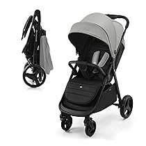 Kinderkraft RINE Passeggino leggero fino 22 kg, Chiusura con una mano, Capotta impermeabile con filtro UPF50+, Barra di sicurezza girevole, Portabicchiere, Grigio