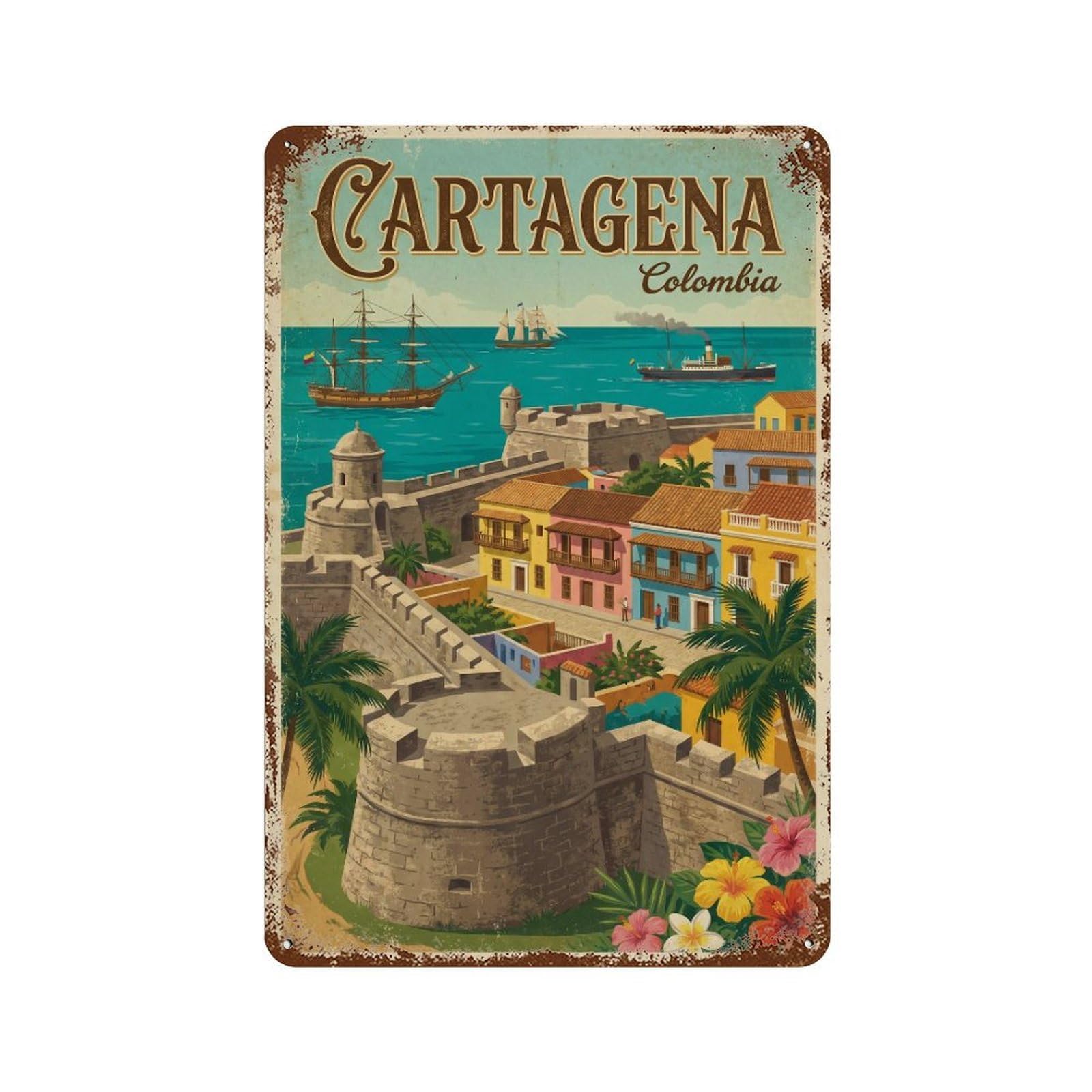 Metal Tin Sign Vintage Travel Colombia Cartagena