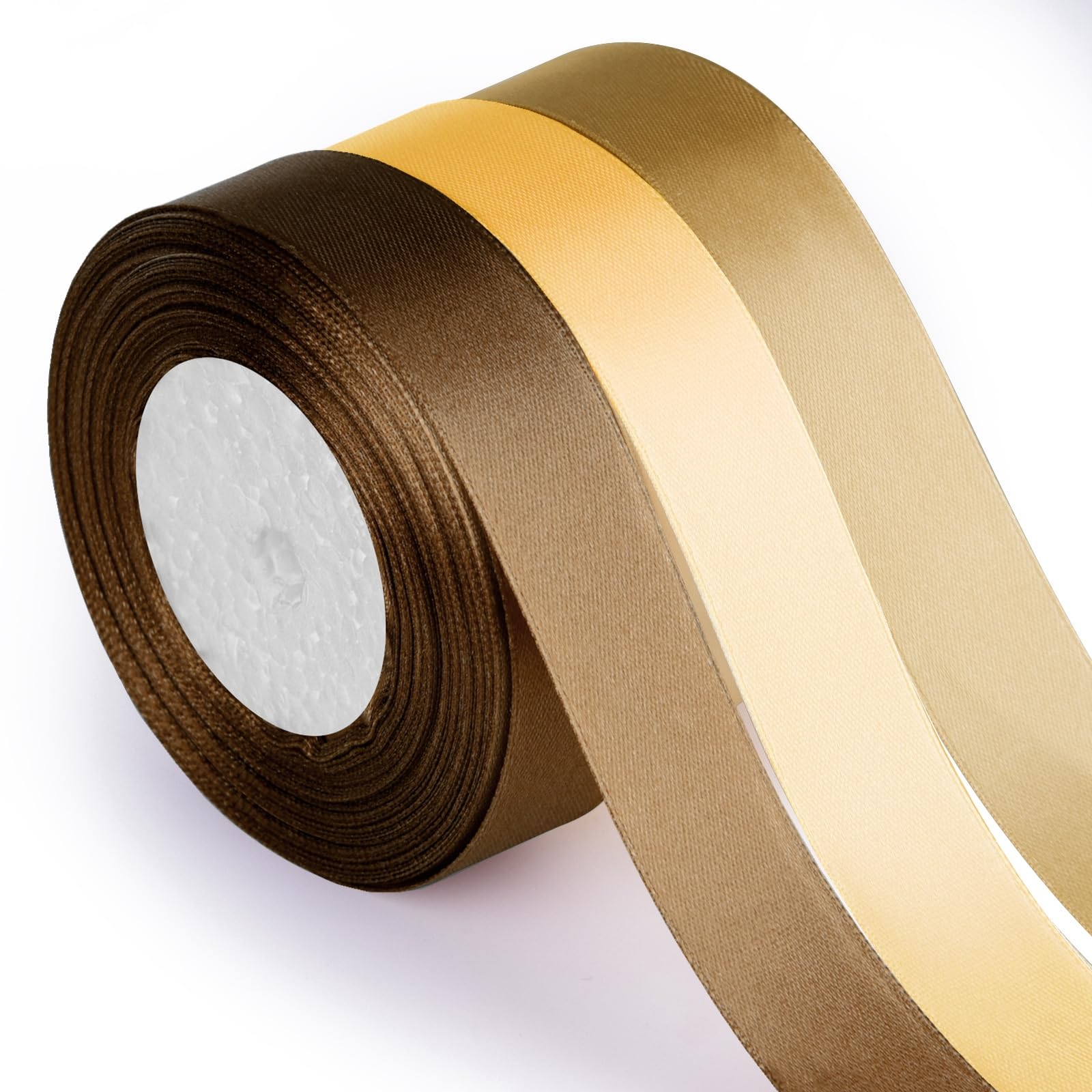 Brown Gold Satin Ribbon for Wedding Bouquet DIY Crafts 1 Inch, Solid Color Ribbon Fabric Ribbon for Gift Wrapping Gift Bows Hair Bows Silk Ribbon for Bouquets Baby Shower Decor