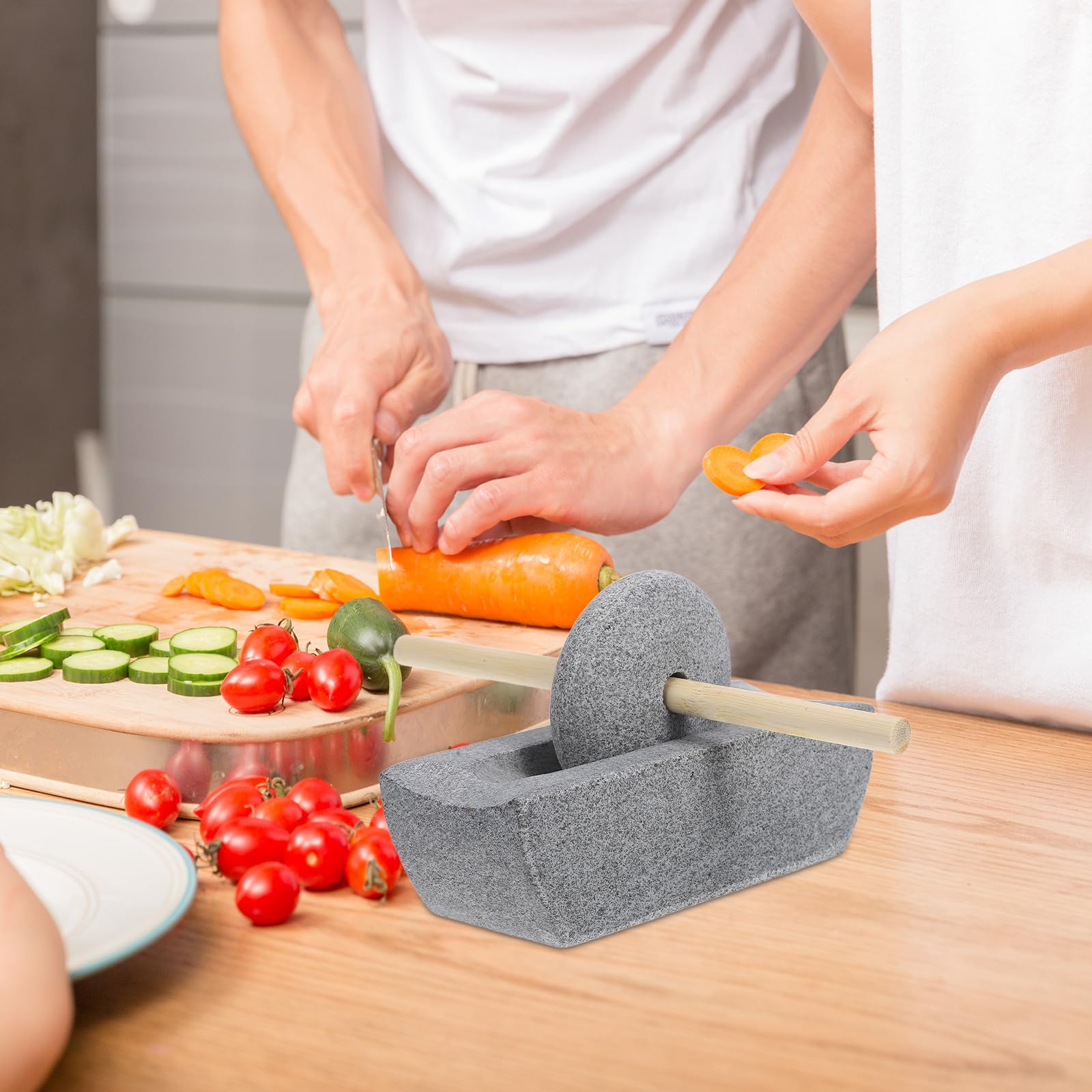 Mulino a Pietra Manuale 12 CM Manovella, Macina Spezie e Tè, Pestello di Pietra per Macinare Spezie e Medicinali, Utensile da Cucina per Preparazioni Casalinghe