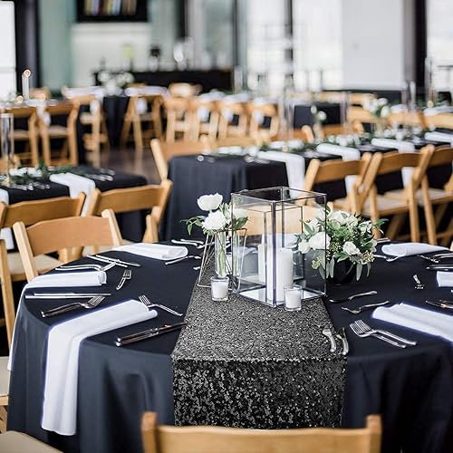 Miniatura 4 de yuboo Camino de mesa de lentejuelas negras, paquete de 6 manteles brillantes con purpurina de 12 x 72 pulgadas para decoración de fiesta de