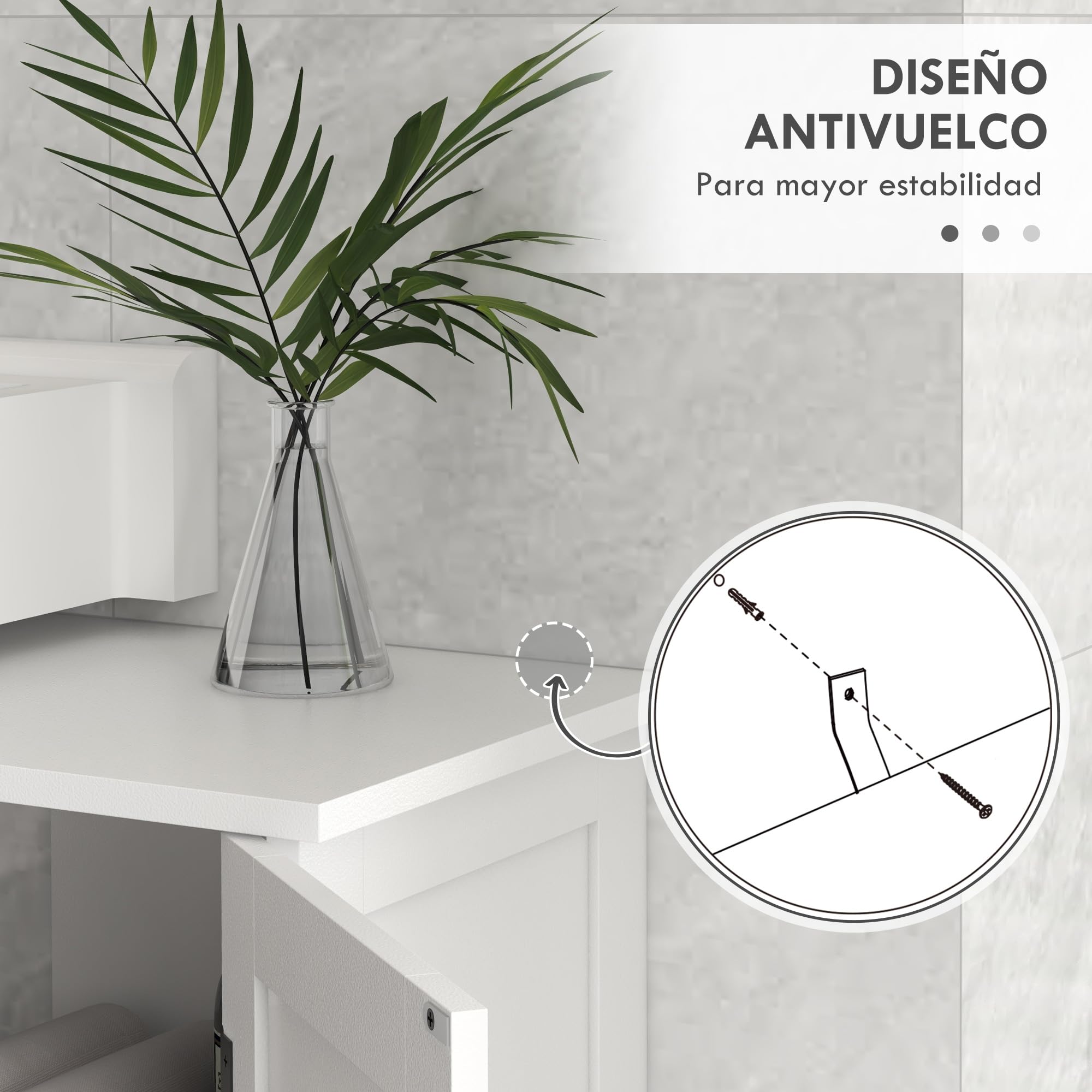 kleankin Mueble para Debajo del Lavabo Armario para Baño bajo Lavabo Moderno con Estantes Ajustables 2 Puertas y Antivuelco 90x30x60 cm Blanco