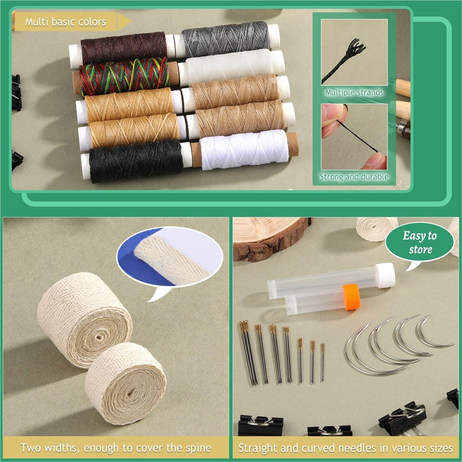 YDYAENIO Kit de 59 herramientas encuadernación manual for principiantes, con 10 hilos encerados y agujas coser for papel