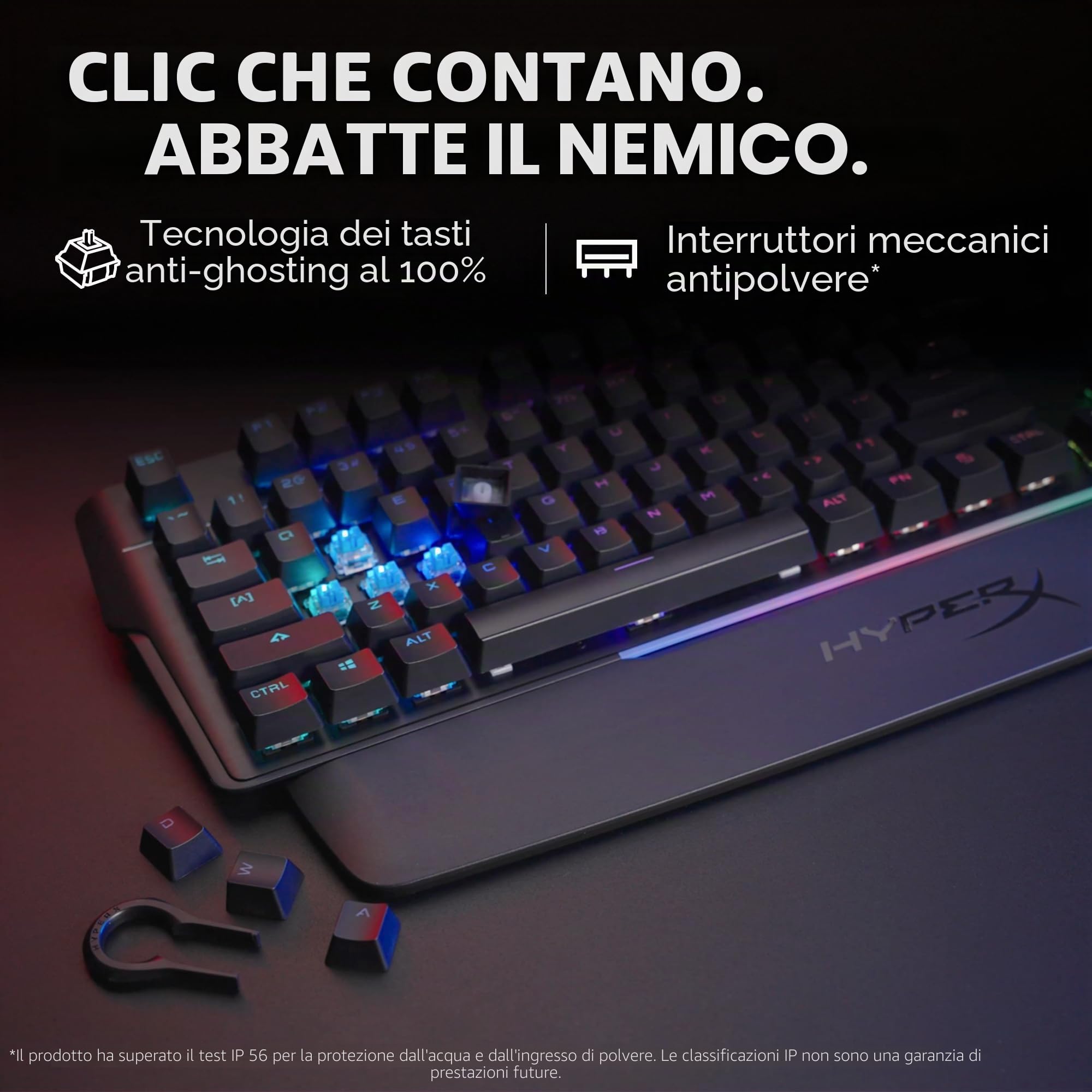 HyperX Alloy MKW100, Tastiera Meccanica da Gaming Cablata, Illuminazione RGB, 5 Livelli Luminosità, Telaio Alluminio, 50 Milioni di Pressioni Garantite, Poggiapolsi Scollegabile, Layout Inglese, Nera