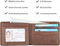 Vista 45 de HIMI - Cartera elegante de cuero auténtico para hombre, con bloqueo de interferencia de radiofrecuencia (RFID), con 2 ventanas para identificación