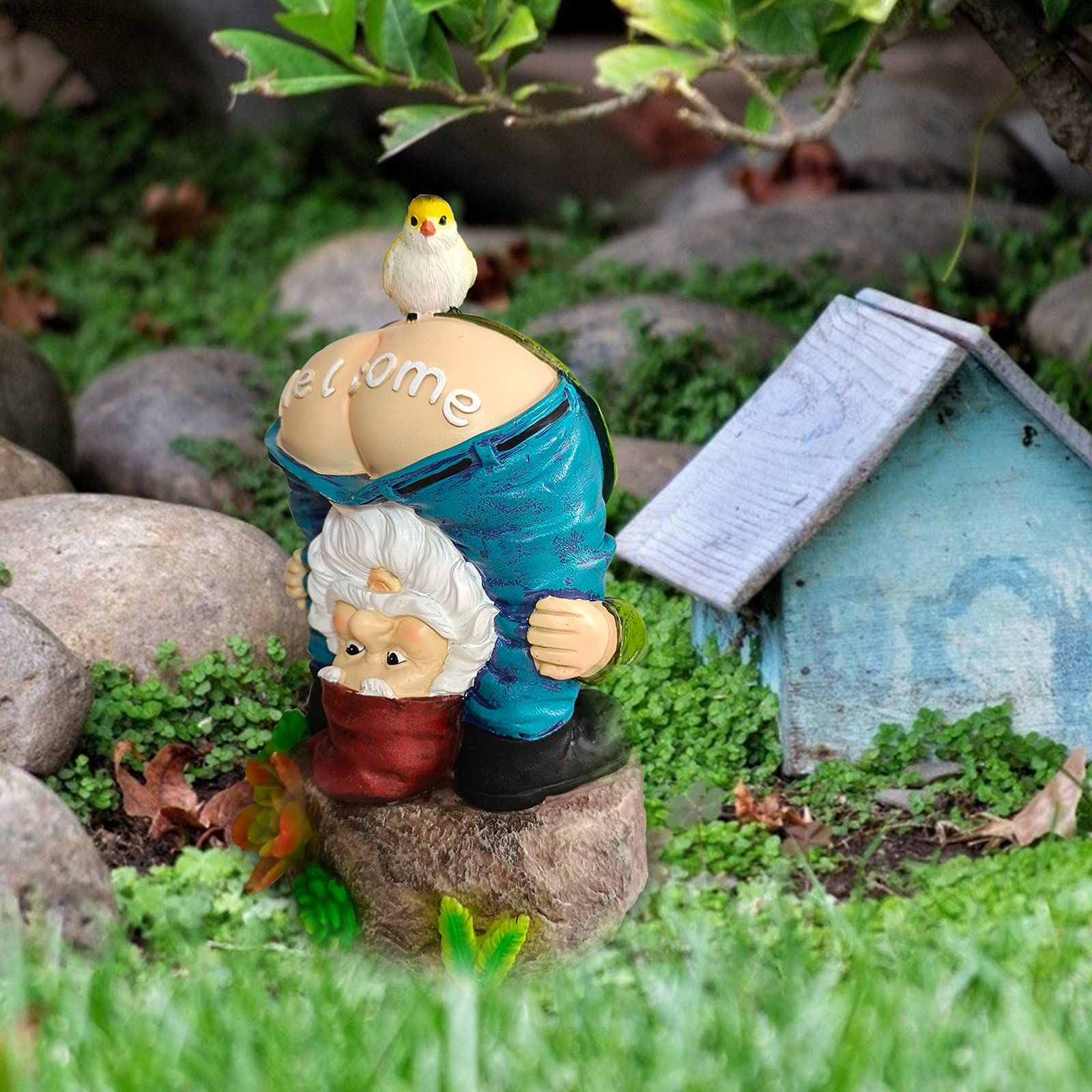 Amazon.com : JHWKJS Welcome Garden Gnome Holding Bird Funny