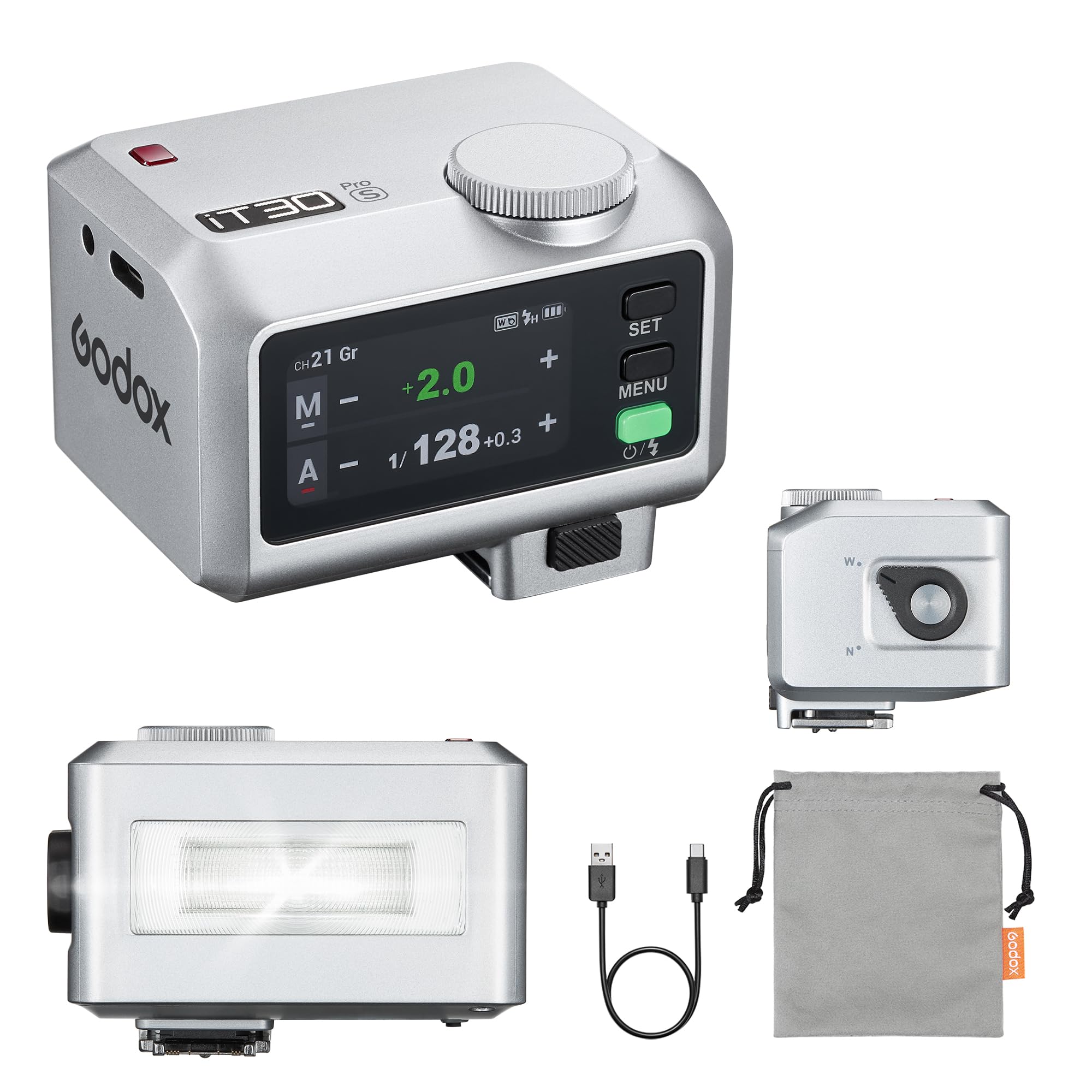 GODOX iT30 Pro S TTL mini TTL Wireless Camera Flash Compatible for Sony Cameras,2.4G Wireless Touchscreen Flash,Built-in Lithium Battery (Silver)