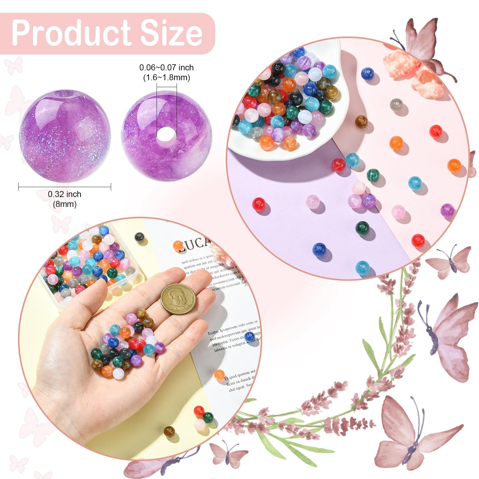 UR URLIFEHALL 120 Pcs 12 Colours Imitation Cat Eye Beads 8mm Resin Round Spacer Beads for DIY Necklaces Bracelet Earrings Jewellery Making - Image 2