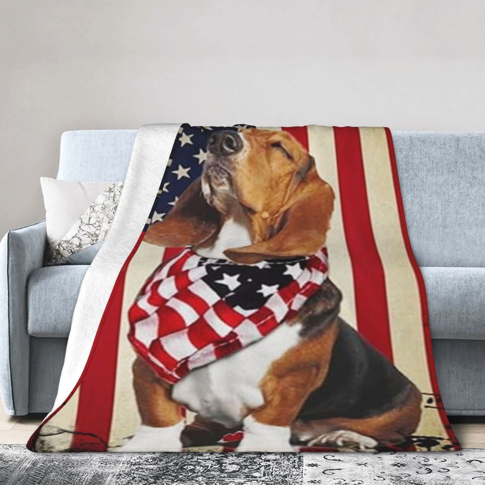Lsjuee Flannel Fleece Blanket 50"X40" Beagle Happy 4th of July. American Us Bed Throw Blanket Quality Ultra-Soft Travel Winter Blankets for Mens Keep Warm