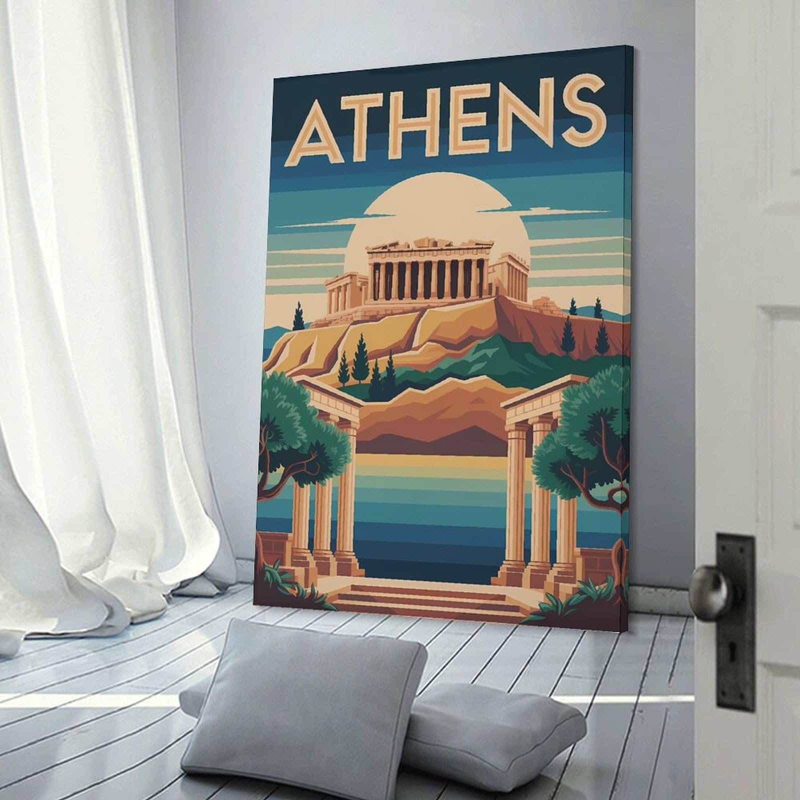 Junmoney Athens Travel (3) Wall Art Print, 24x36inch(60x90cm), for Entrance Spaces, Stair Walls Or Halls, Home Artwork for First Impressions