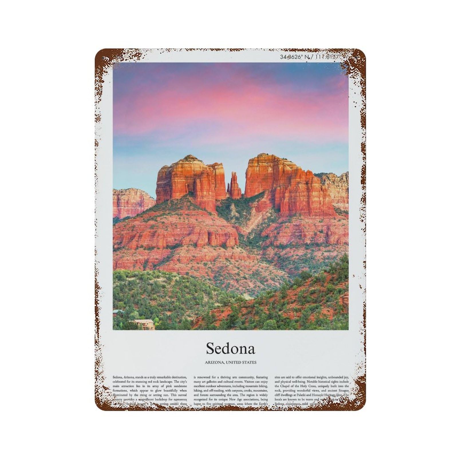 xiaoxiaoshen Sedona Arizona, United States, USA City Scenery Wall Decor Art Metal Tin Poster Modern Home Decor Art Home Bar Shop Decorations Vintage Sign 40x30cm