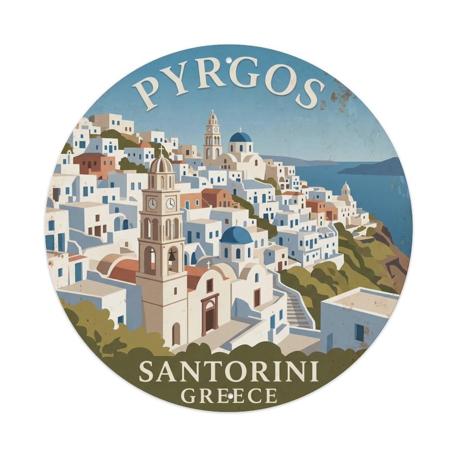 Vintage Travel Pyrgos Santorini Village Metal Tin Sign