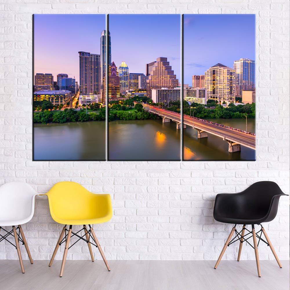 Austin Skyline Tx-USA City Cityscape Canvas Wall Art,Modern Art Work Cityscape Pictures Paintings Art Wall for Bedroom Art Home Decorations Office Decor Ready to Hang - 40‘’ x 20‘’ x 3 panels
