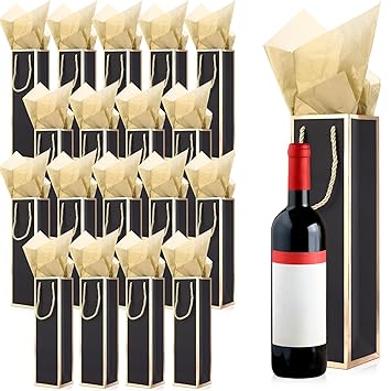 Sadnyy 100 Sets Wine Bags with Gold Wrapping Paper Wine Gift Bags Bulk Gold Foil Wine Bags with Rope Handles Black and Gold Wine Bottle Bag for Christmas Party Wedding Bridal Shower 13.8x3.8x3.8