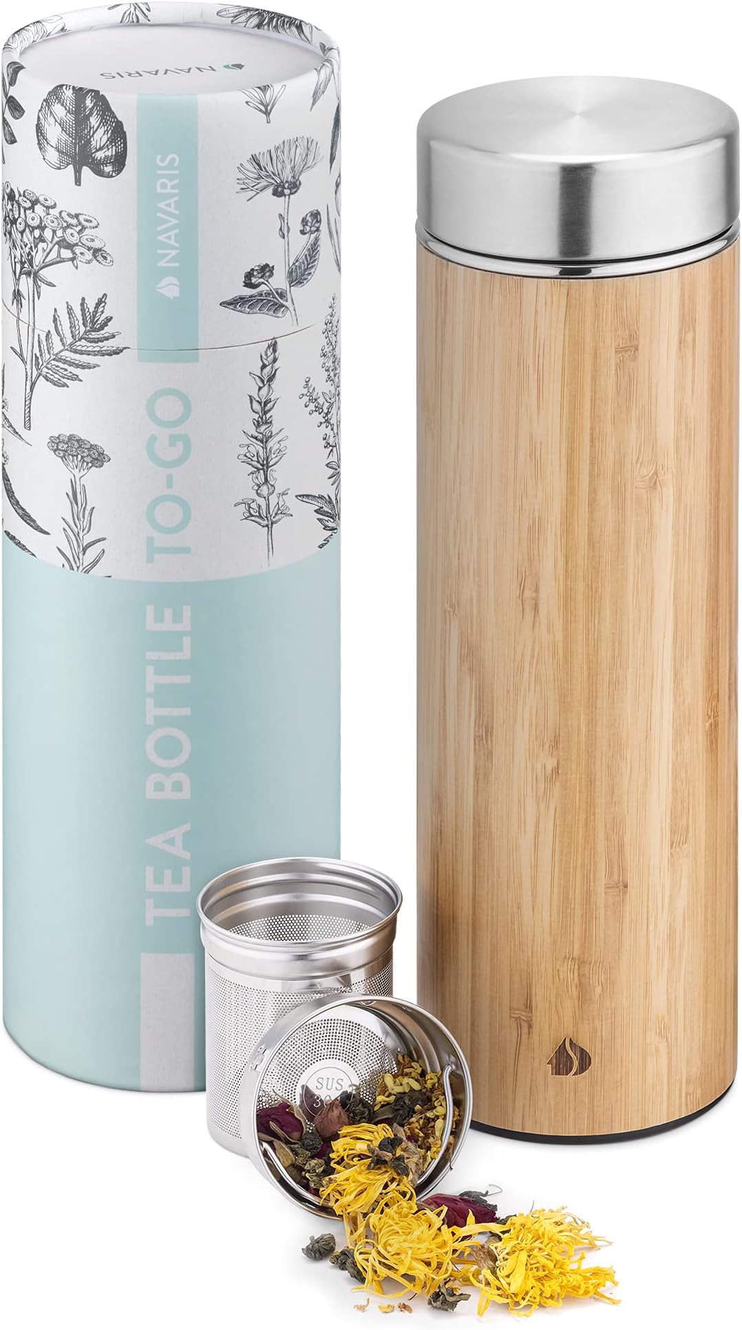 Produktbild von Teeflasche Edelstahl 400ml Mit Sieb - 12h Warm, 24h Kalt, Auslaufsicher