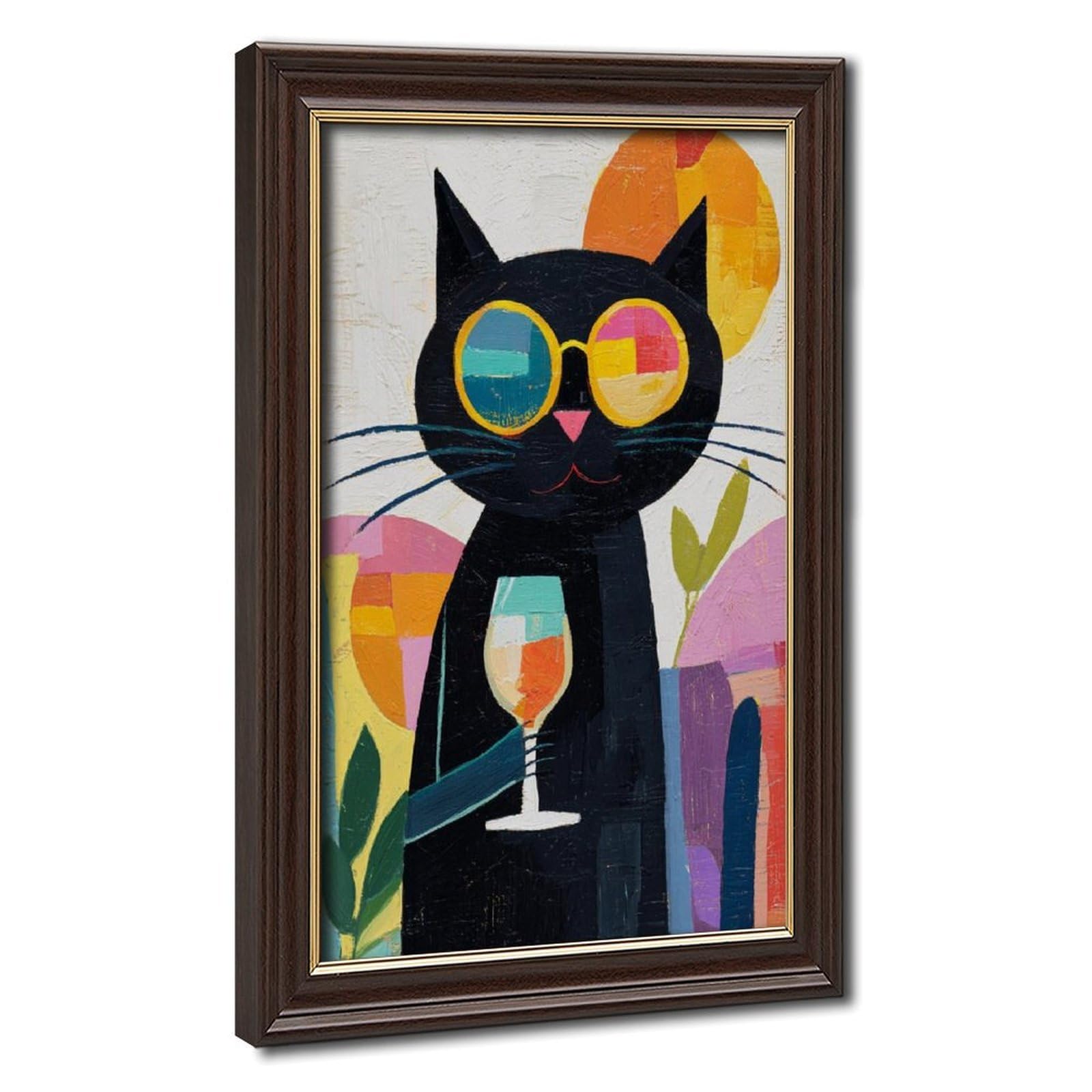 Pyberon Mokume Gane Frame-Style Black Cat Wine Canvas Poster For Home Decor Gift