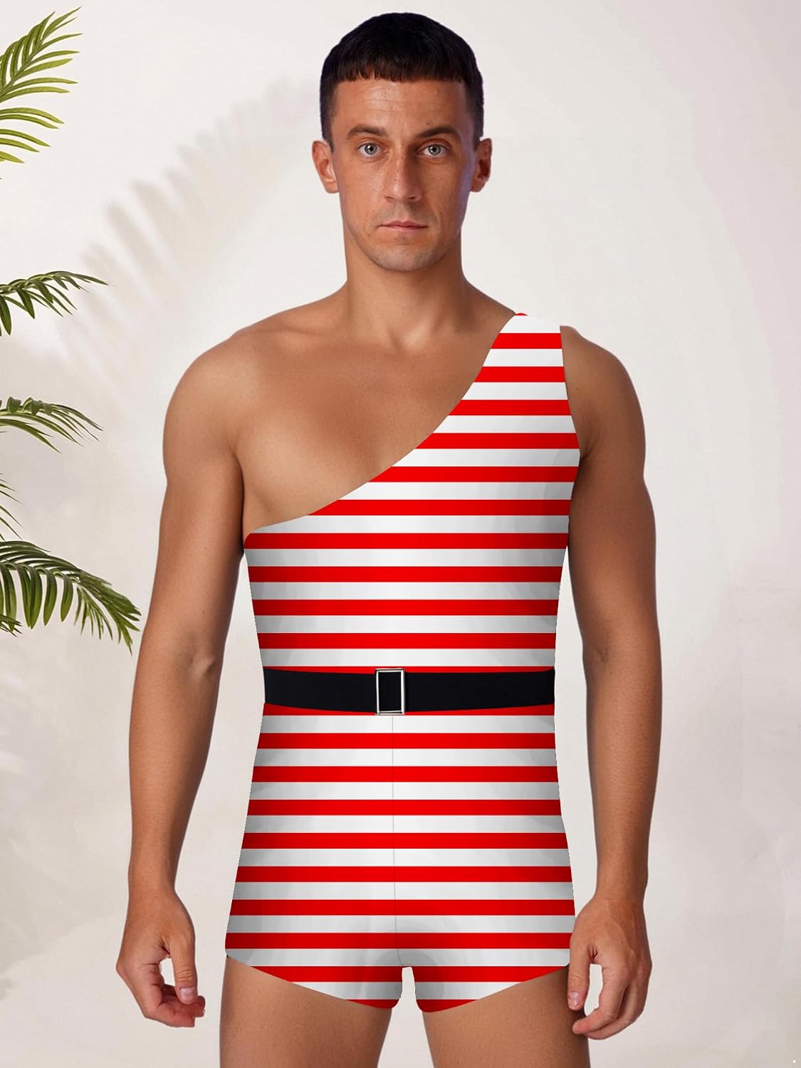 Linjinx Men Caveman Costume Strongman Costume Native American Indian Fancy Dress Singlet Bodysuits