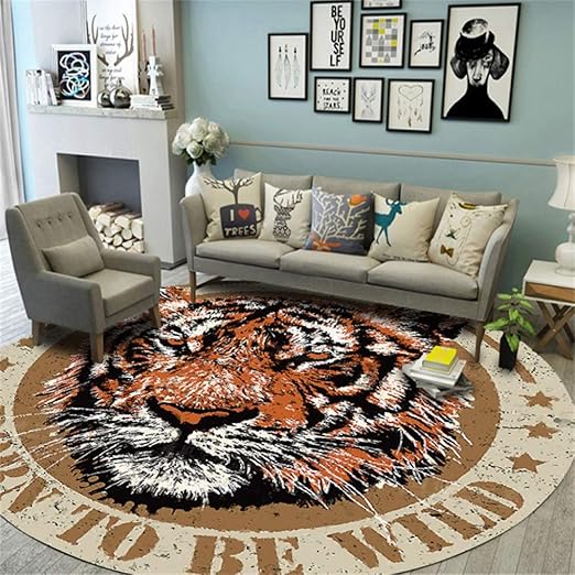 Amazon ラグ 円形 カーペット 洗える 100cm かっこいい 虎柄 厚手 滑り止め 防ダニ 抗菌 防臭 オールシーズン 防音マット フロアマット リビング 寝室 子供部屋 ラグ カーペット オンライン通販