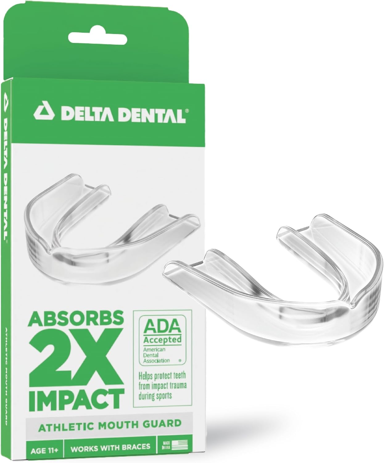 Delta Dental Sports Mouth Guard - ADA Accepted - 2X The Impact Absorption - Works with Braces - Youth Clear