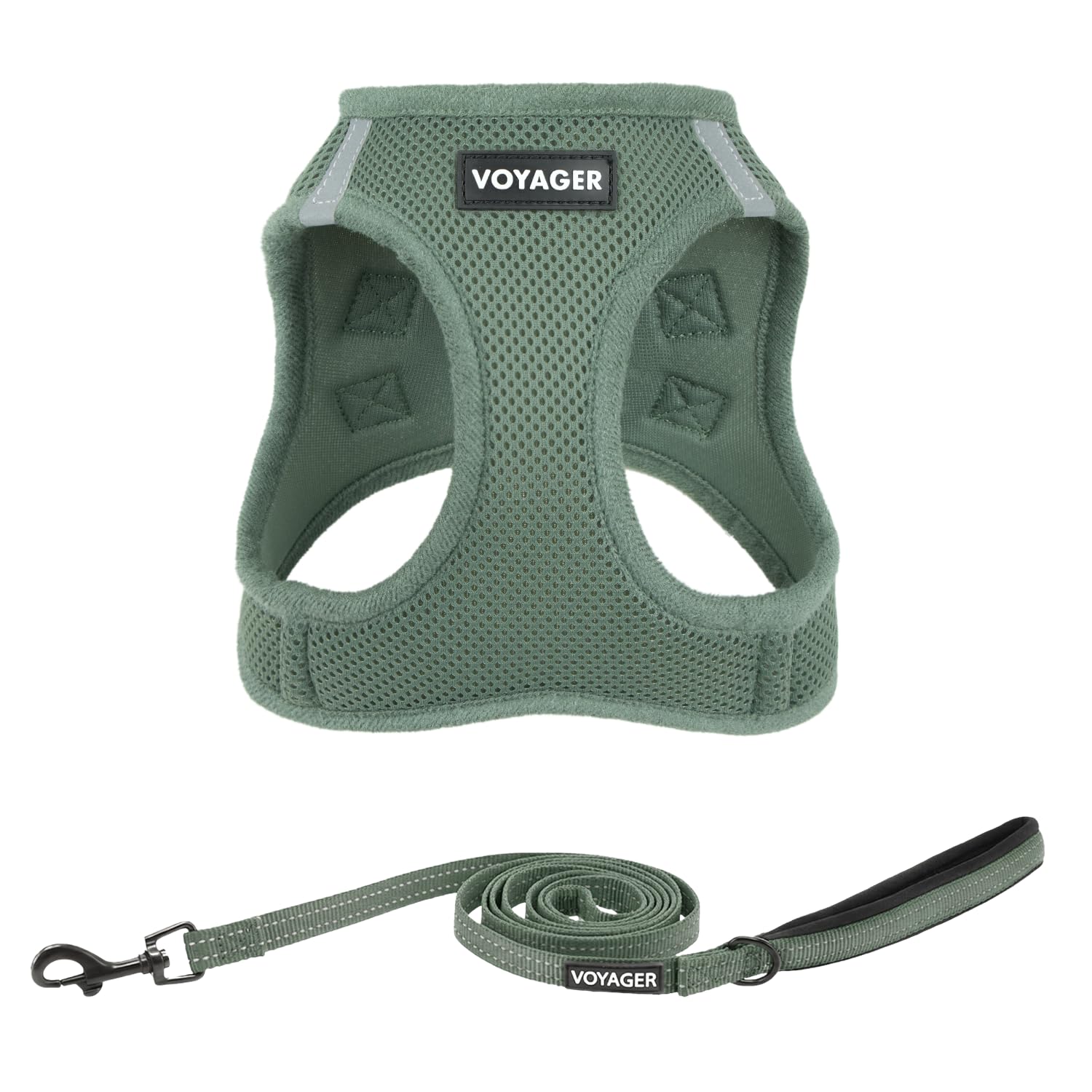 Best Pet Supplies Voyager Step-in Air All Weather Mesh Harness and Reflective Dog 5ft Leash Combo with Neoprene Handle, for Small, Medium and Large Breed Puppies - Moss Green, XXS