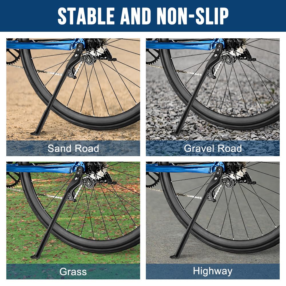 WOTOW Cavalletto Bici, Regolabile Alluminio Lega Cavalletto Laterale, Cavalletto per Bici Porta Laterale per Bici a sgancio rapido per bicicletta da 24”-27,5” e Pollicie Bici 700C 650C