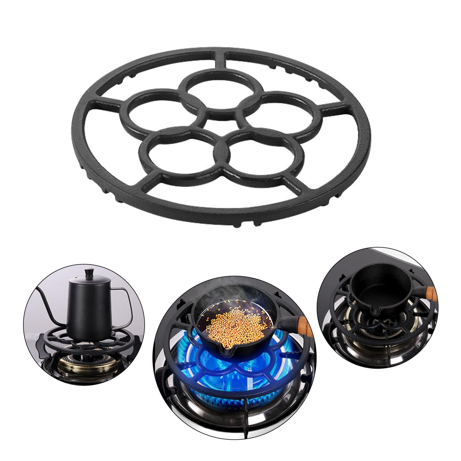 18.2cm Gas Ring Reducer - Stove Burner Protector, Cast Iron Trivet, Black