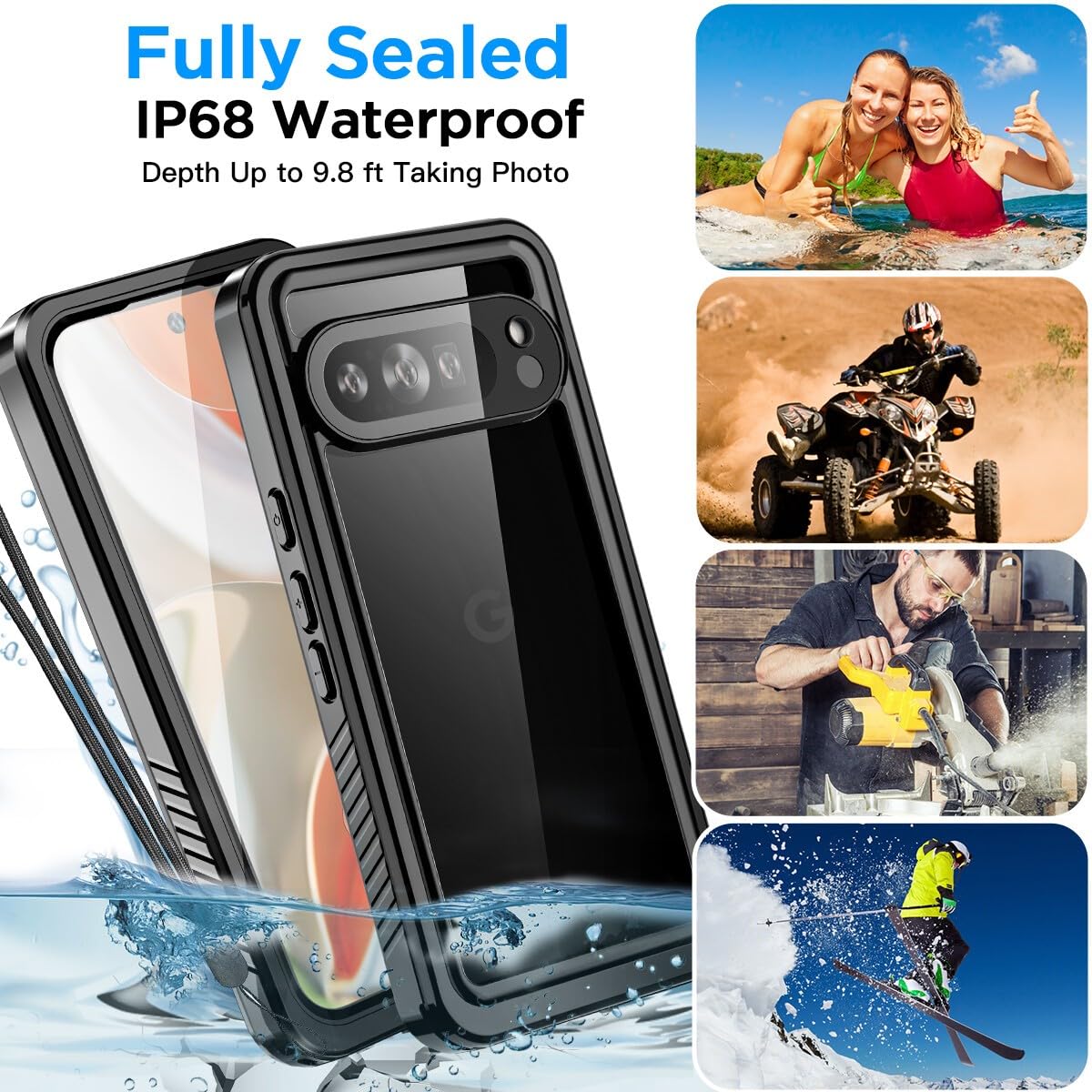 Generic Funda compatible con Google Pixel 10 (color: negro), impermeable, cuerpo completo, a prueba de golpes, parte trasera dura, carcasa completa de silicona a prueba de golpes