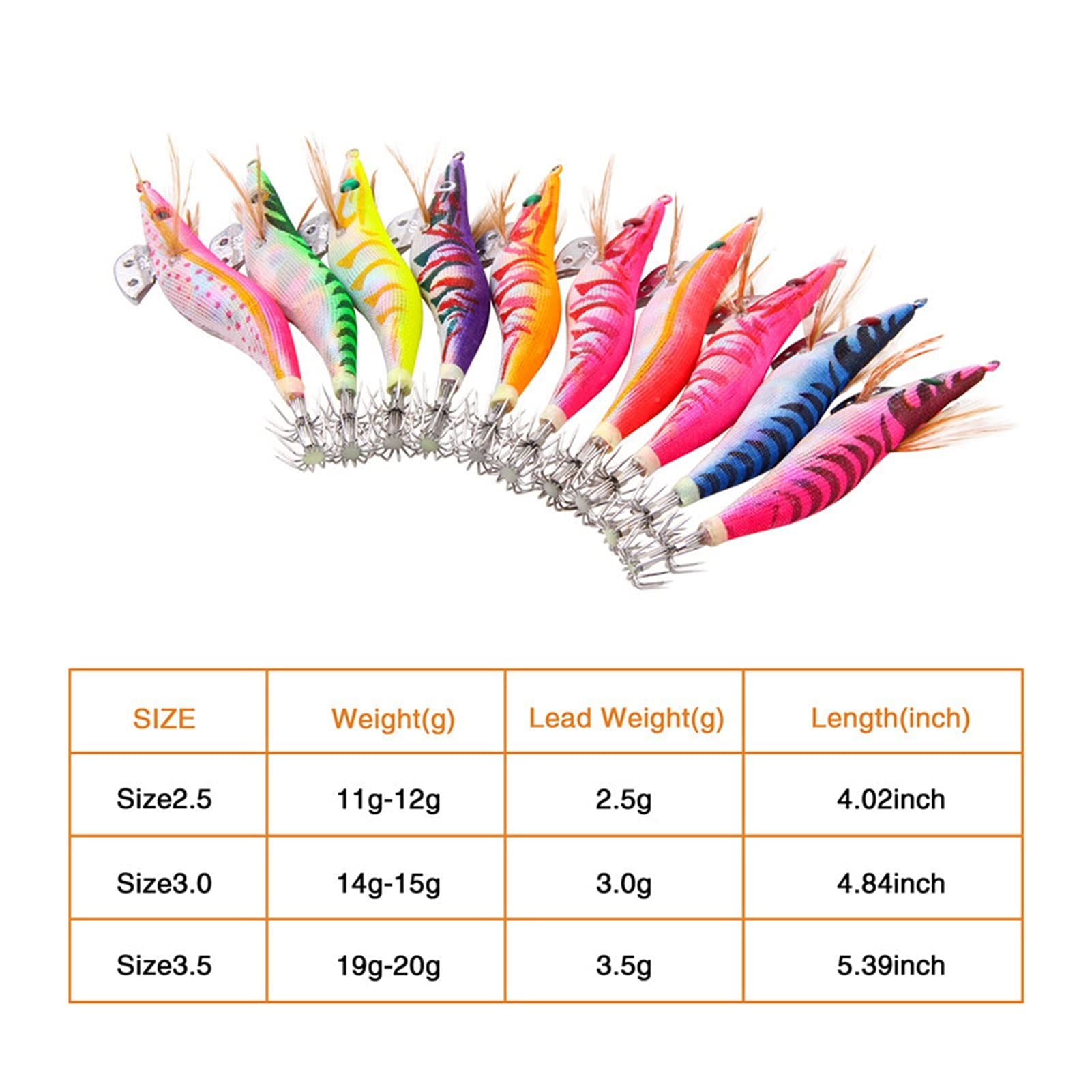Señuelos de Pesca Señuelos de pesca Cebo de calamar Camarón de madera Jig gancho Pesca Pulpo de pulpo señuelos Jigging LUTE LURE LUTING LUMING CON BOLSA 10pcs Cebos Artificiales ( Color : 12g 10pcs )