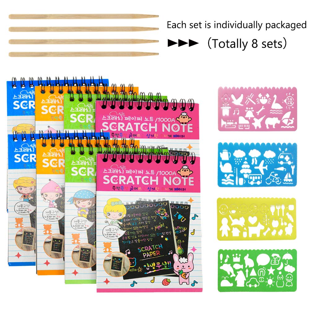 Soumore 8 Pack Scratch Notebooks, Rainbow Scratch Note Combo Art Set