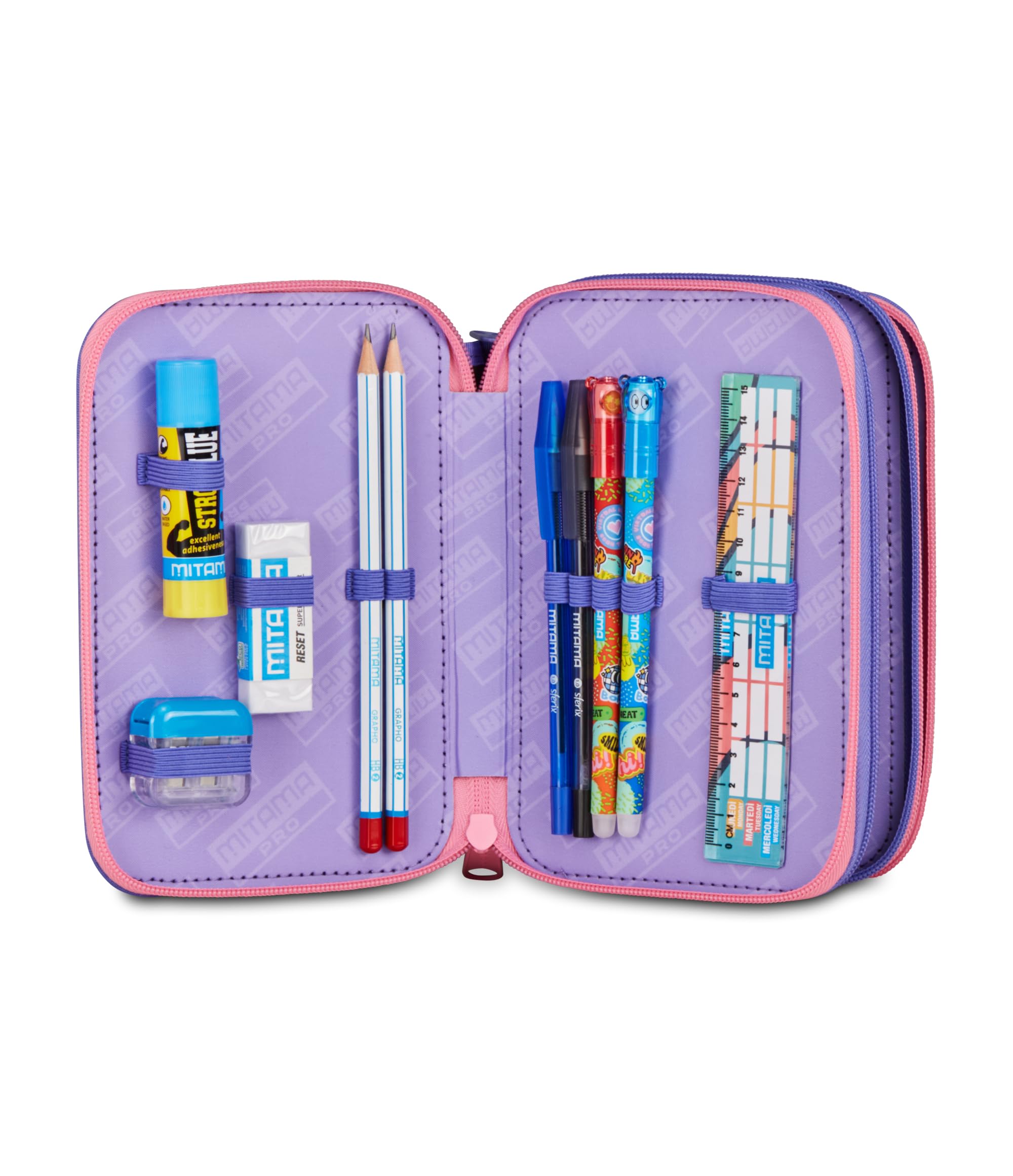 Mitama Astuccio Scuola 3 Scomparti, FAIRYUNICORN, Contenuto 47 pz, Completo di Matite, Pennarelli, Portapenne Scuola Elementare Bambina