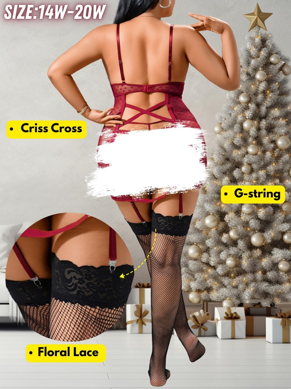 Heart Lingerie With Stockings,Plus Size Lace Nighty For Women Sexy,Wedding Night Valentines Day Nightgown - Image 3