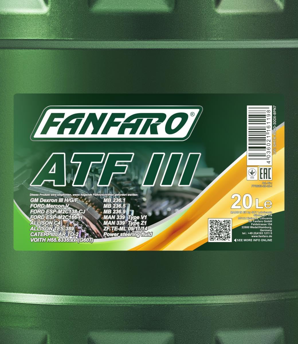 1 x 20L fanfaro ATF Dexron III/Huile de transmission automatique de servo Rouge
