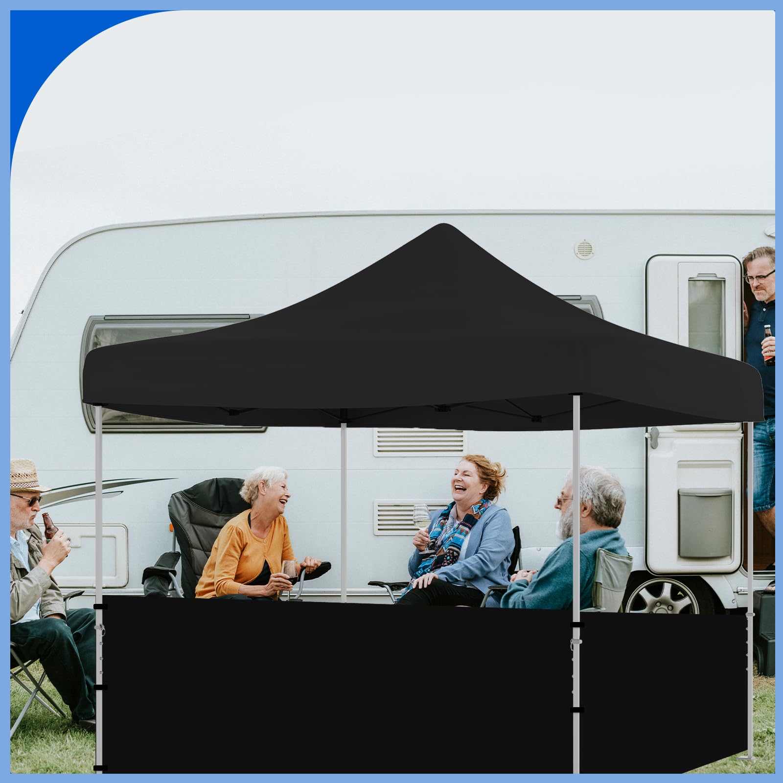 2 Pannelli Laterali In Tessuto Oxford Per Gazebo 3x3m - SmoothNovelty - Mezza Parete Nera, Protezione UV E Pioggia, Per Tenda Pop-Up