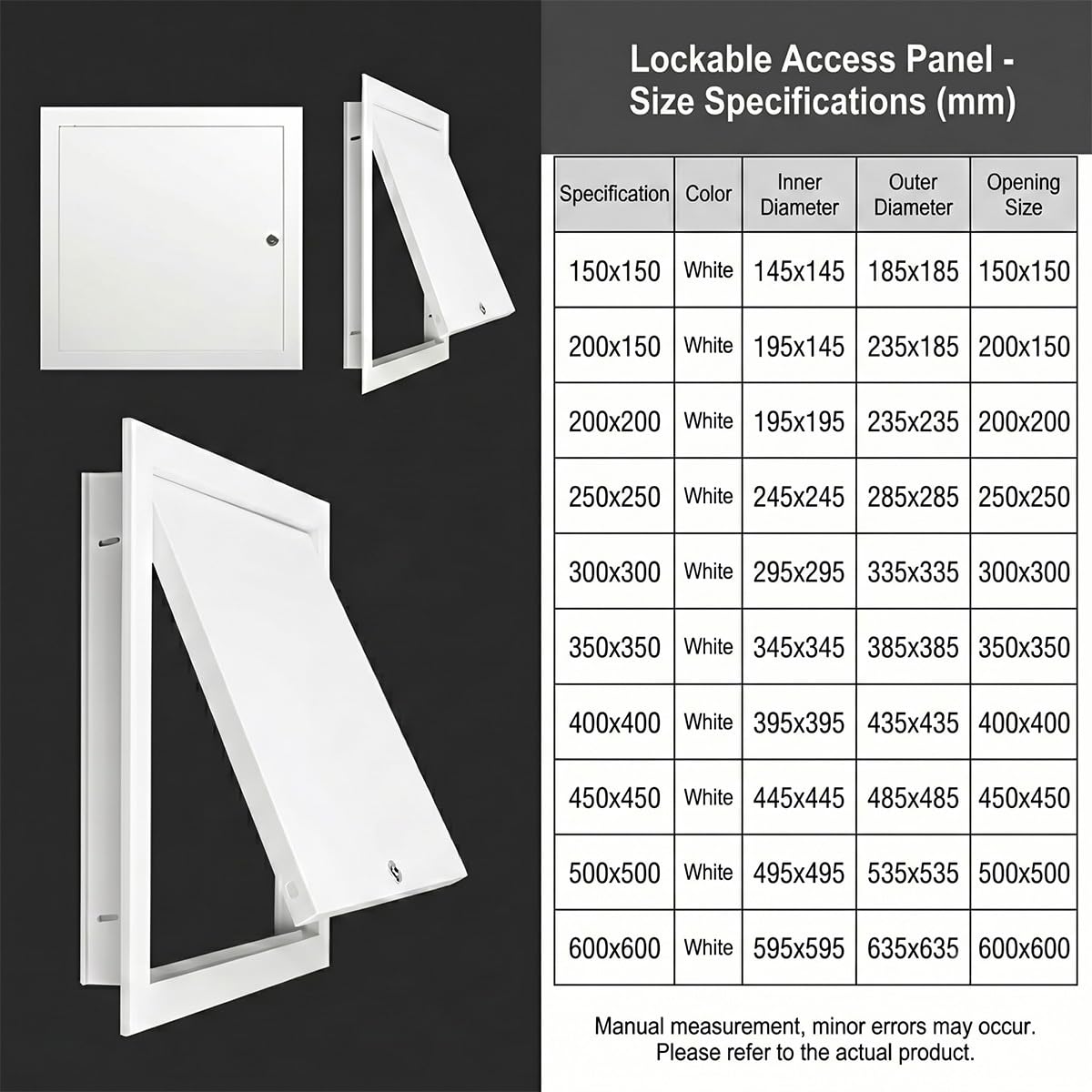 Puerta de Inspección de Aluminio para Pladur - Cierre sin Llave con Destornillador | Trampilla de Registro Metálica para Pared, Techo, Fontanería, Registro de Electricidad(Negro,250 x600 mm)