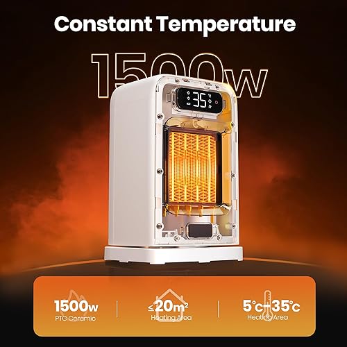 Miniatura 2 de Calentadores de espacio para uso en interiores, calentador de escritorio pequeño de 1500 W 2 en 1 con control remoto, termostato, pantalla LED,