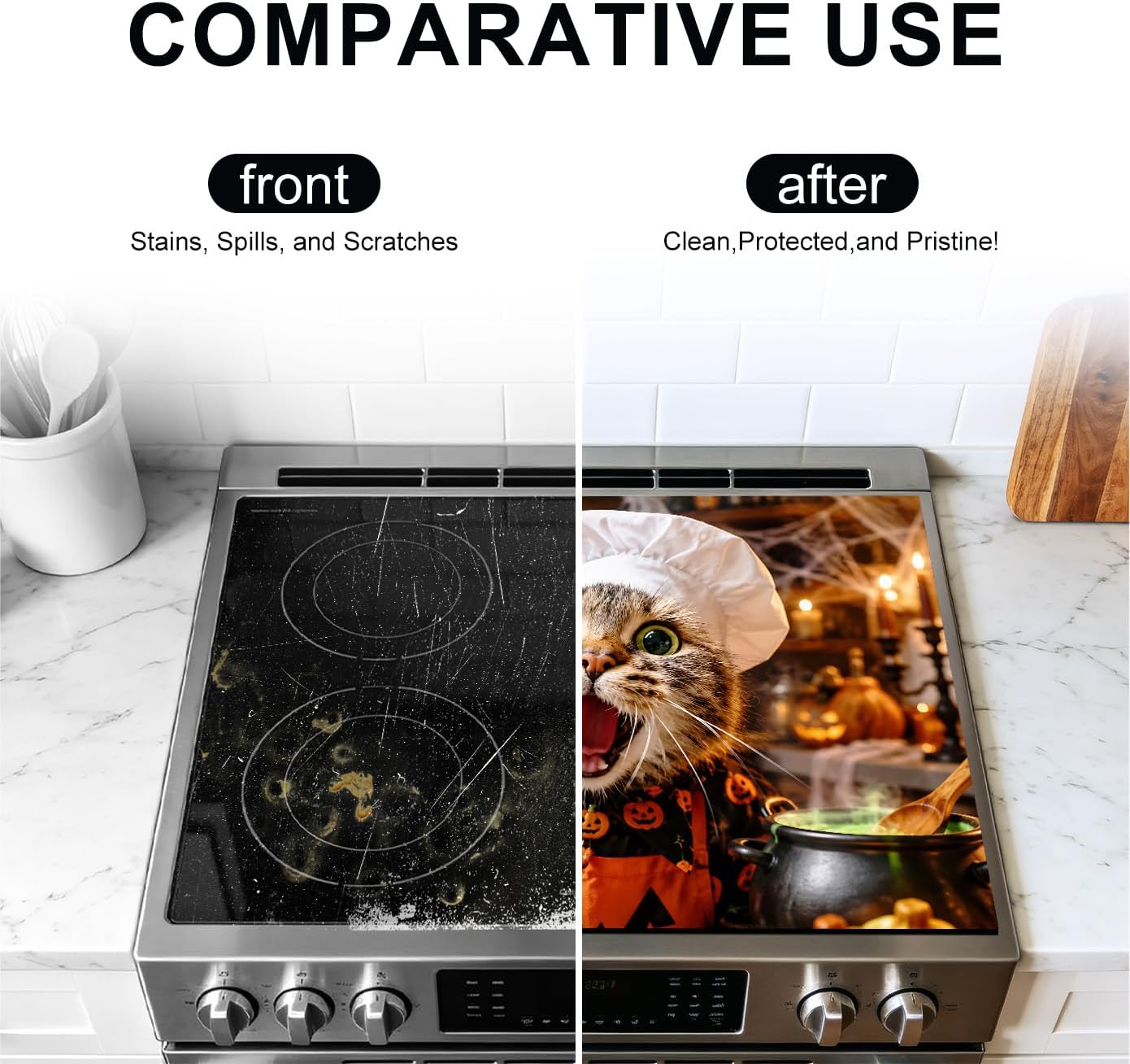 Halloween Stove Top Cover 28x20 Inch Cute Cat Pumpkin Kitchen Decor