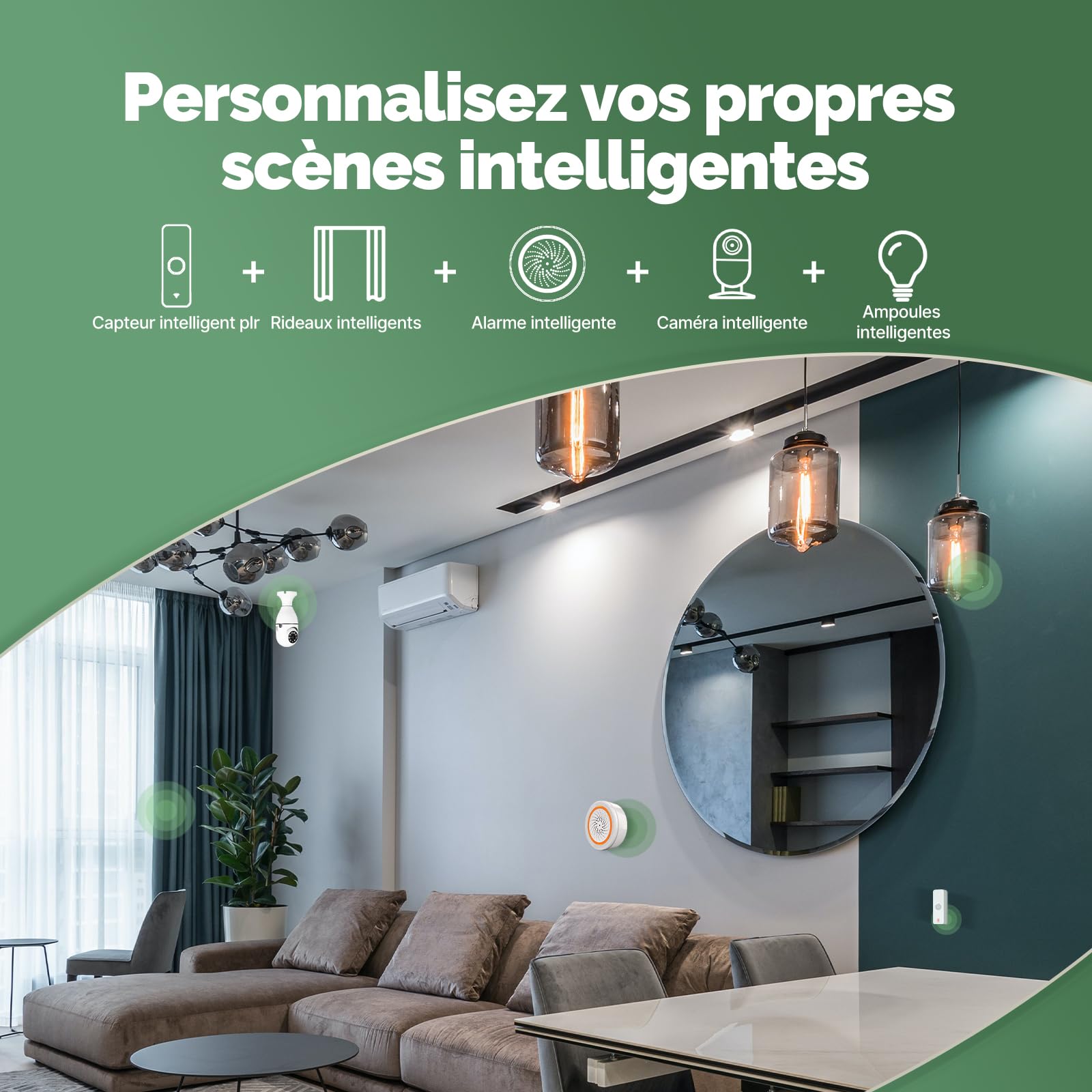 WiFi Capteur de Mouvement Intelligent sans Fil, 4 Pcs | Détecteur pour sécurité domestique, APP de télésurveillance, commande vocale compatible Alexa