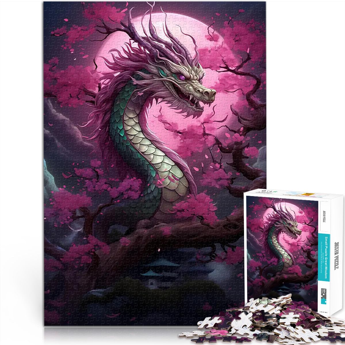 Jigsaws 1000 Pieces for Adults Japanese Sakura Dragon Lernspiele Heimdekoration Einzigartige Wohndekoration und Geschenke52x38cm — image 1