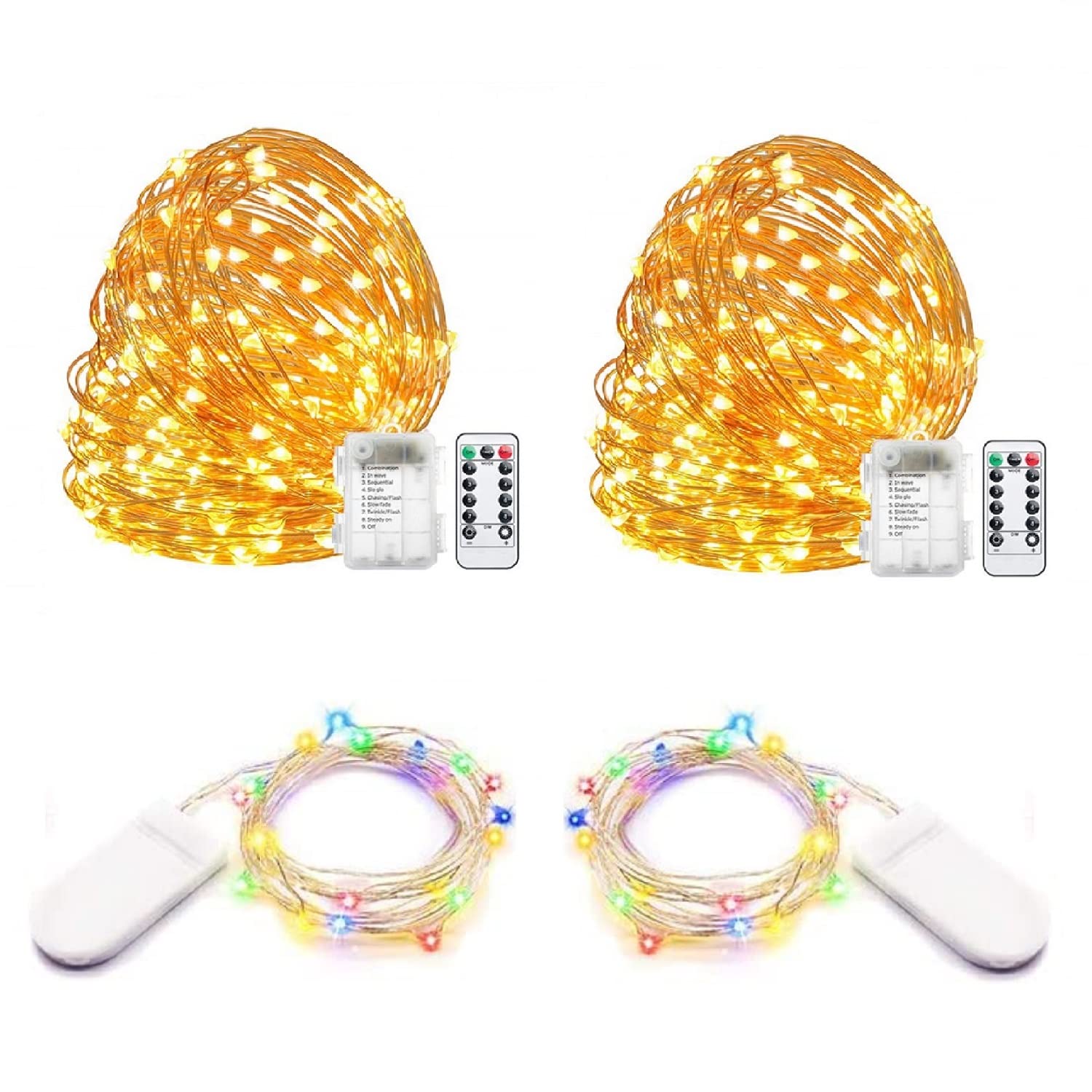 Y&L Christmas String Lights with Remote Control, 2-Pack 20m/66ft 200 LEDs 8 Light Modes Xmas Tree Fairy String Lights Merry Christmas Lights Indoor & Outdoor Décor for Garden & Home, Battery Powered.