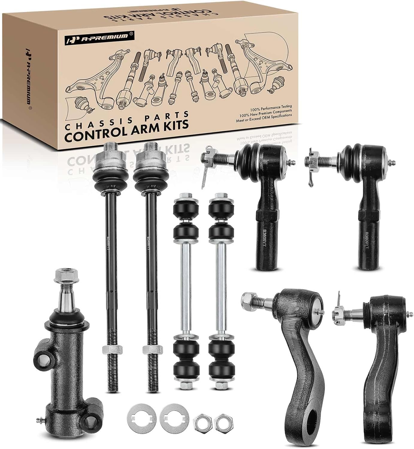A-Premium Set of 9, Front Sway Bar Link, Inner Outer Tie Rod End, Idler Arm & Bracket, Pitman Arm, Compatible with Chevrolet & GMC & Hummer - 2001-2012 - Silverado Suburban Avalanche Sierra Yukon H2