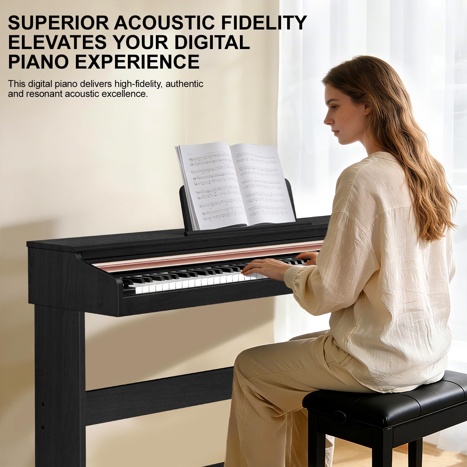 88 Key Semi-Weighted Keyboard Piano - Full Size Upright Digital Piano Keyboard for Beginners - Electric Piano with Triple Pedal Supports USB-MIDI (Black)