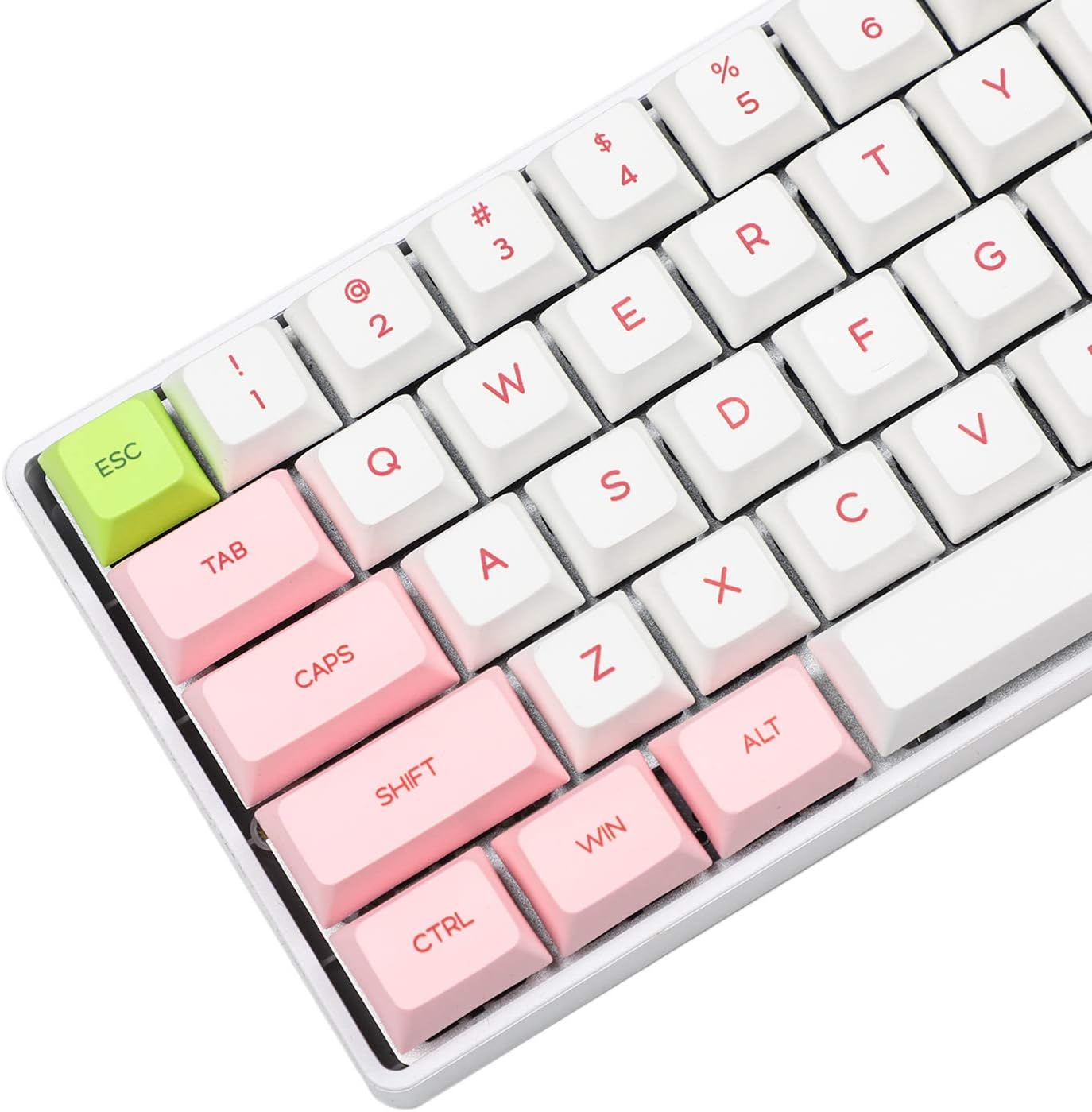 YMDK 64 ANSI Dye Sub Pink White Gray White Keyset PBT Keycap for MX switches 64 Keyboard GK64 GK64x GK64xs DZ60 (Only Keycap) (Pink White Green)