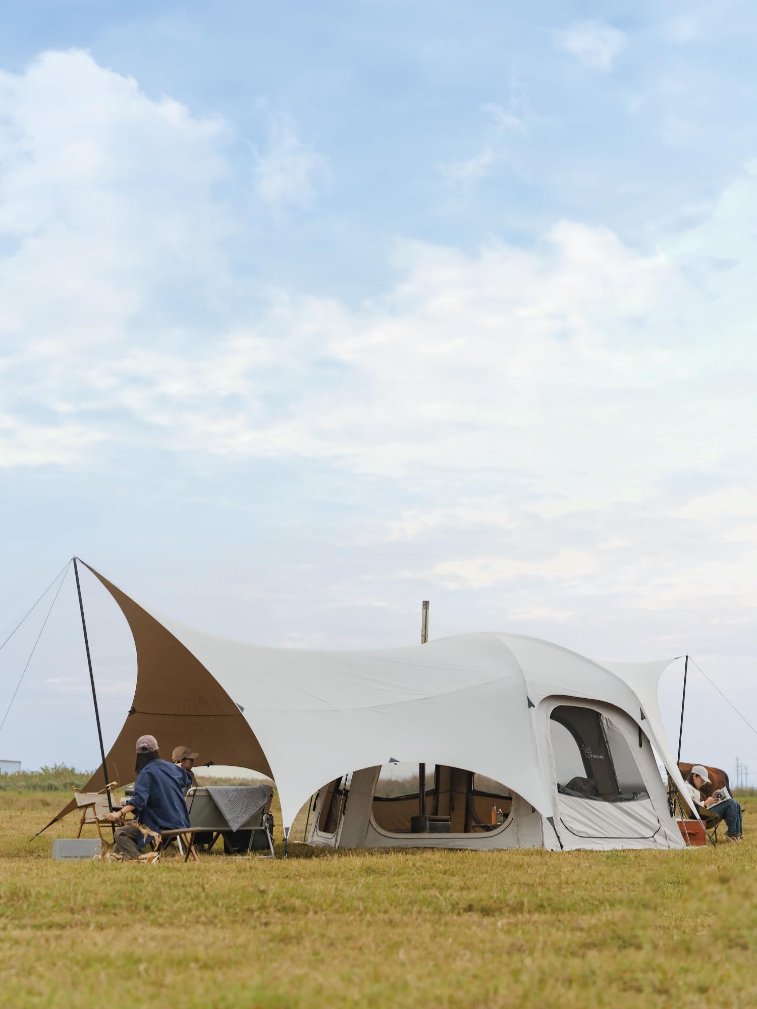 Vidalidoヴィダリド Ridge tent ドームテント 大型 シェルター テント 4-8人用 シェルタードーム ドームシェルター 設営簡単 uvカット 自立式 日除け 遮光性 コンパクト収納 アウトドア テント おしゃれ 収納袋付き テント本体 (ホワイト, タープ)