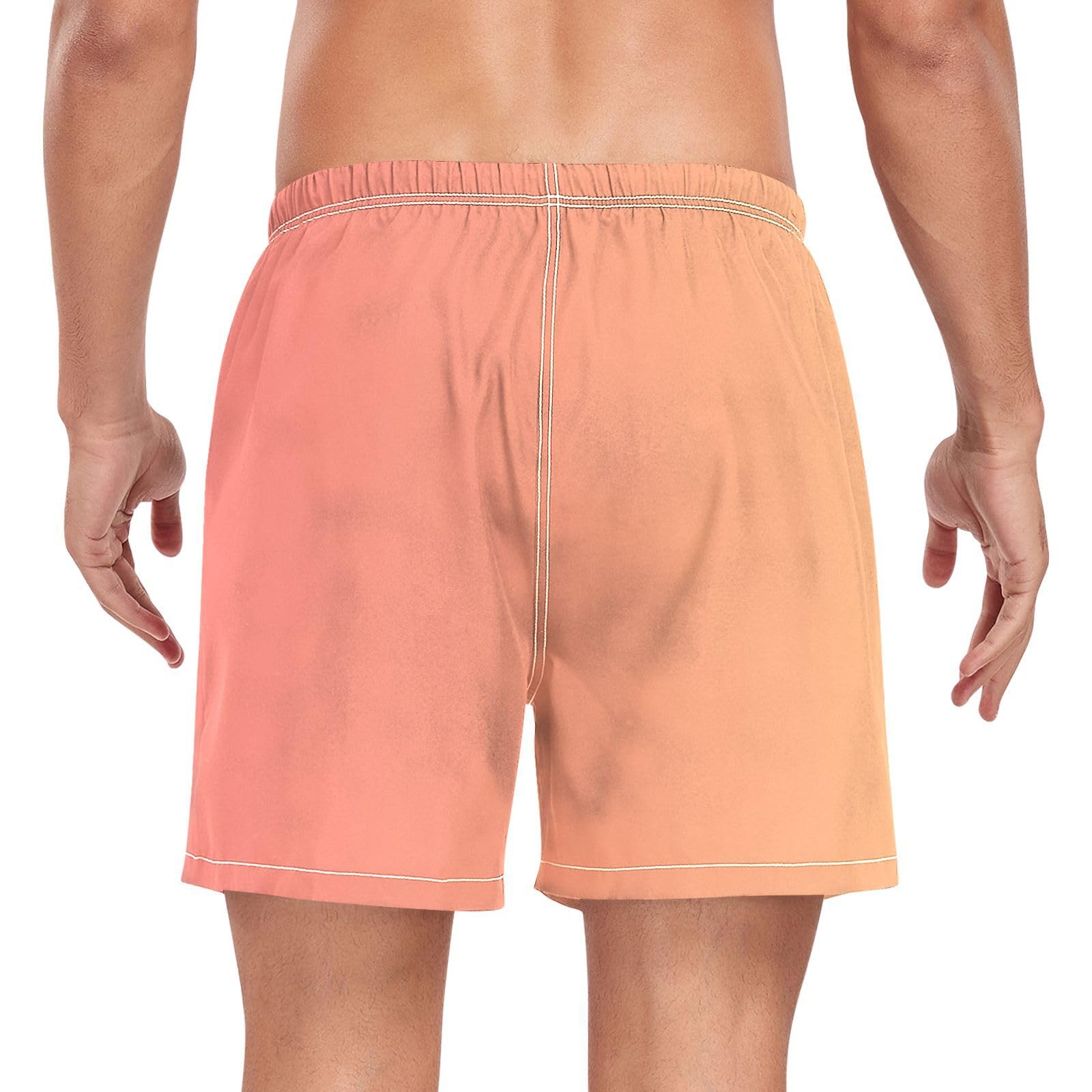 Yuiboo Orange GradientMen's Swim Shorts Men Double Layer Running Shorts with Compression Liner and Pockets Beachwear Quick Dry Elastic