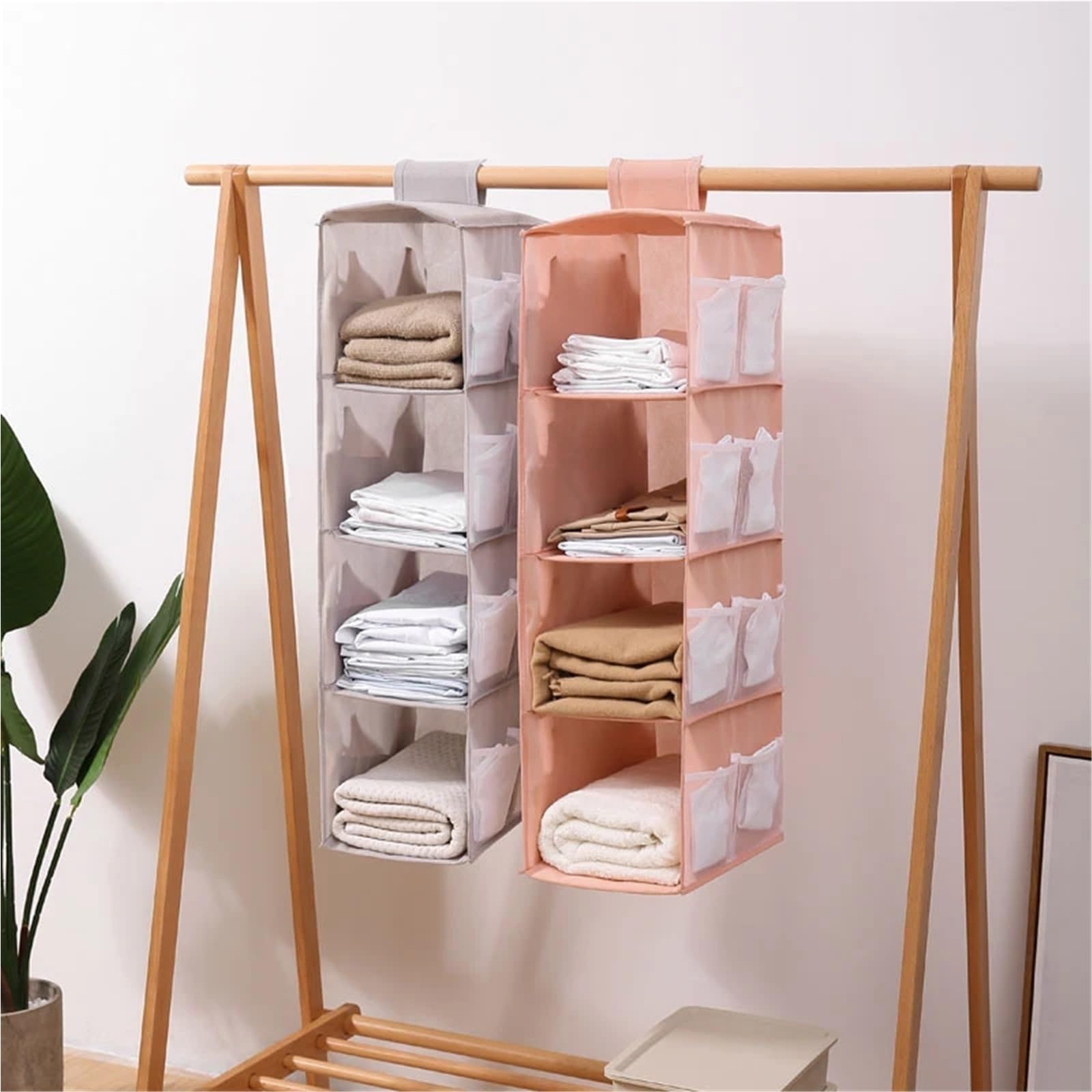 Hängeregal 1psc Non-Woven Washable Wardrobe Multi-Layer Folding Hanging Bag for Bra, Socks Storage Organizer, Clothes Organizer Für Schlafzimmer(Gray 4-Layer)
