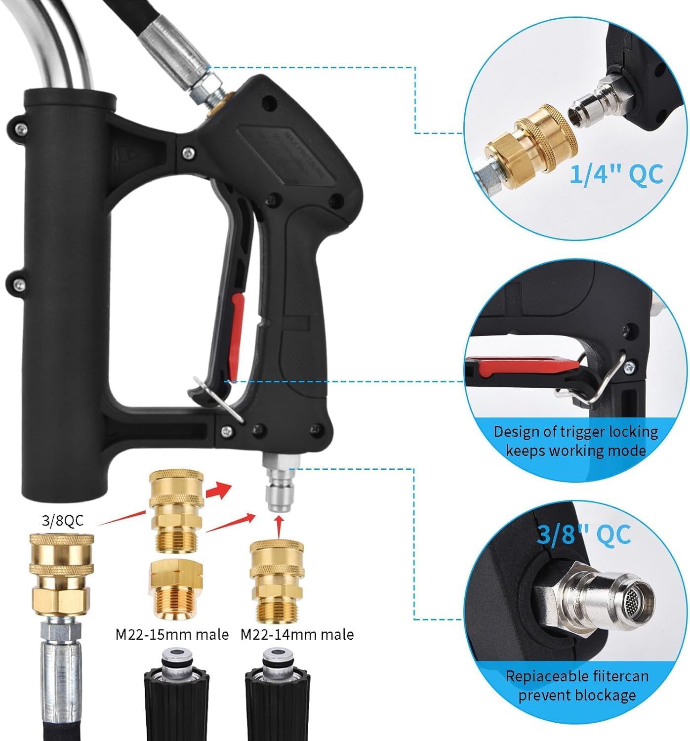 24 FT Telescoping Pressure Washer Wand Extension with Turbo Nozzle, Hot Water Supported Power Washer Extension Wand, 5 Nozzle Tips, 2 Adapters, Harness, Gutter Cleaning Tools from The Ground