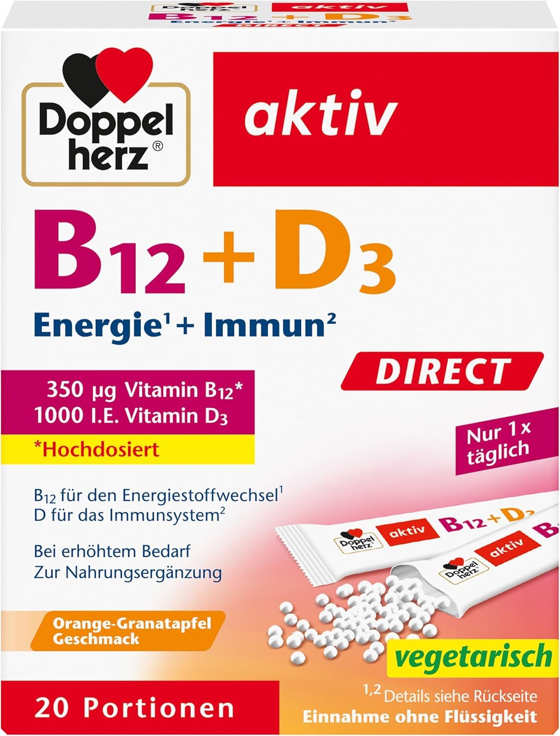 Doppelherz B12 + D3 DIRECT Hochdosiert – Granulat (Micro-Pellets), 20 Portionen