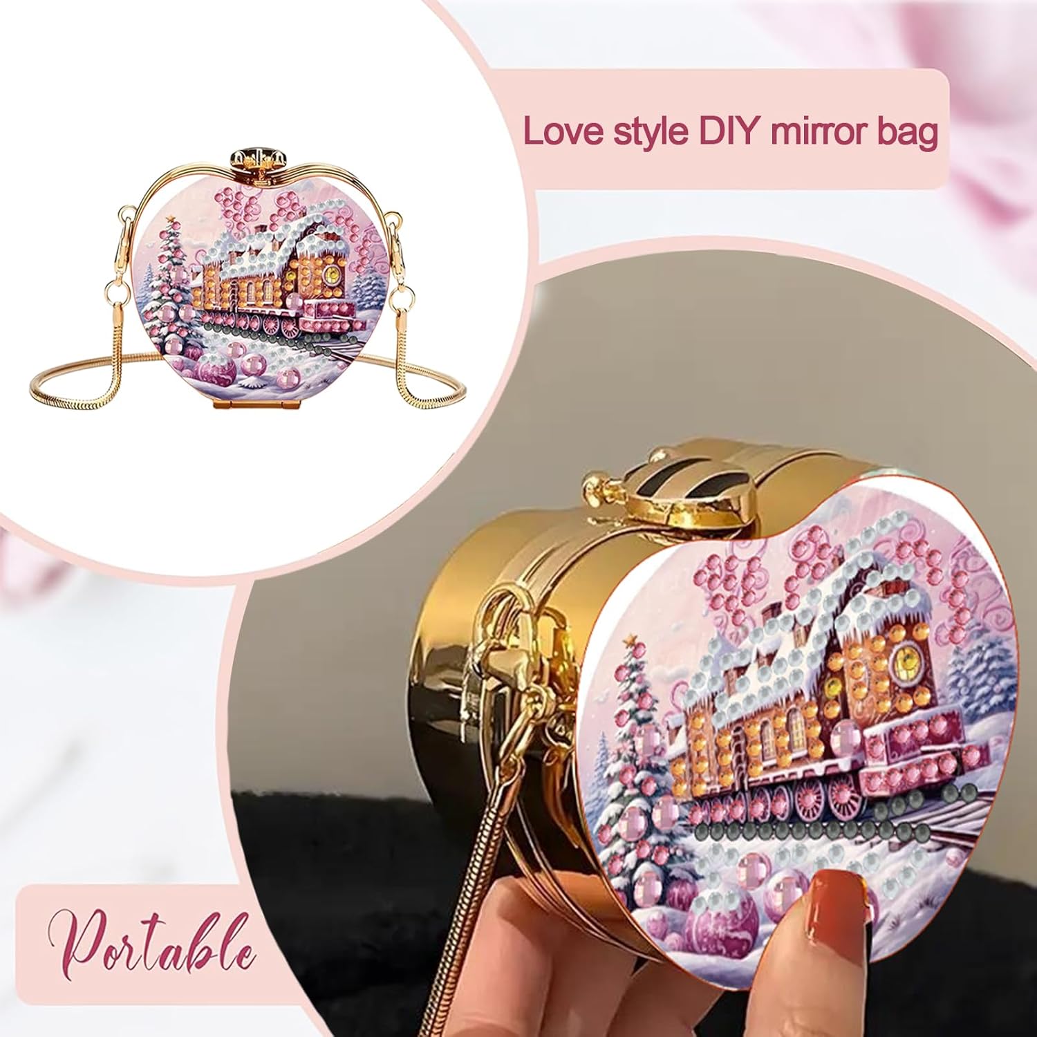 LAKEQUILL Diamond Art Painting Bag Kit for Adults - DIY Acrylic Crossbody Purse with Chain, Rhinestone Art Card Wallet for Women Creative Craft & Unique Gift Idea（ Train）
