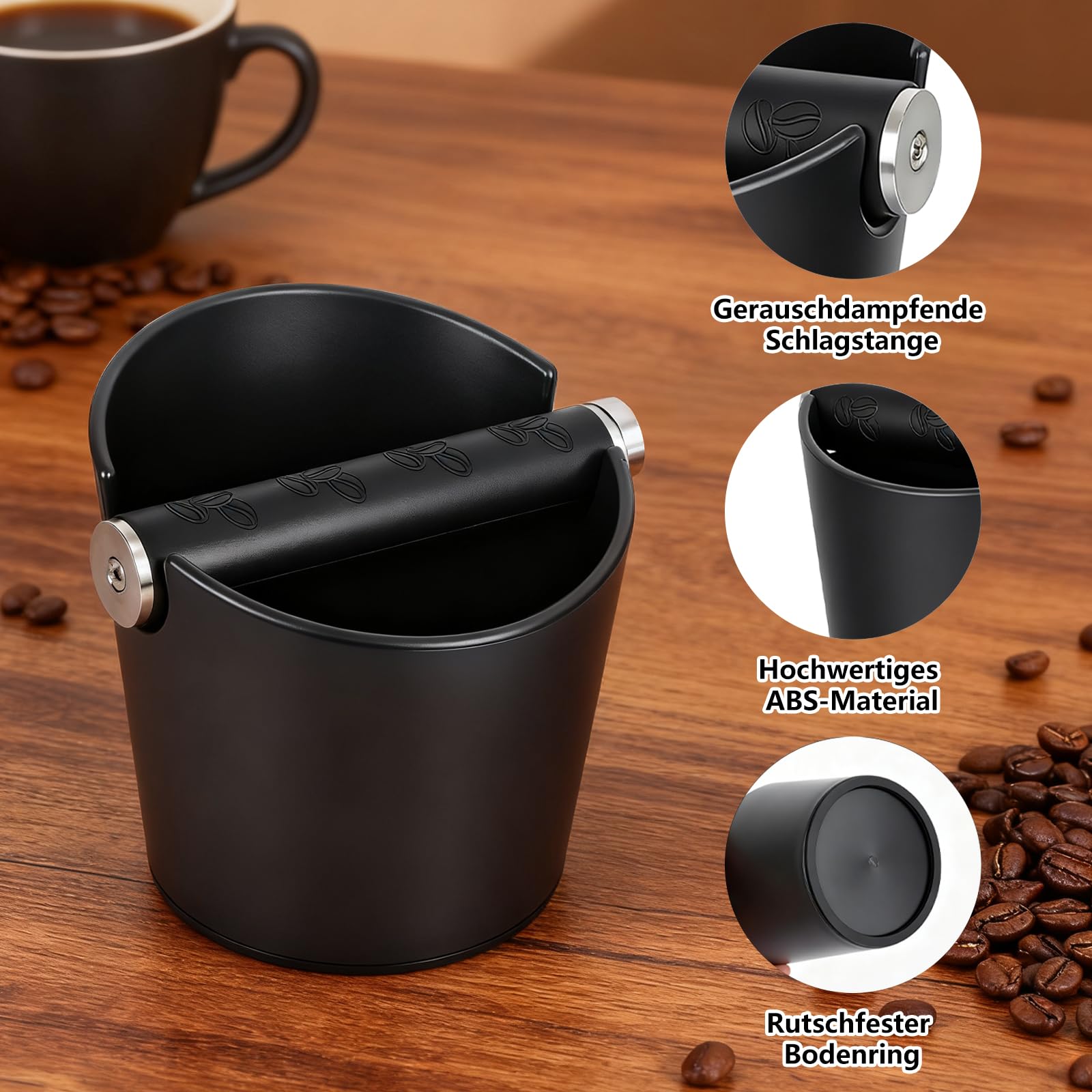 Abklopfbehälter für Siebträger mit Pinsel – Espresso Abklopfbehälter Knock Box Kaffeesatz Behälter mit Abnehmbare Edelstahl Abklopfstange und Rutschfeste Basis for Barista Zubehör, Leicht zu Reinigen
